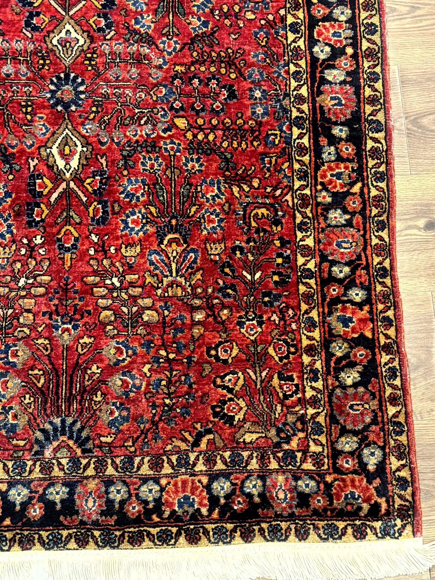 Antique Persian Sarouk Rug 3x4, Red, Floral, 1920s Wool Rug - Nuvé