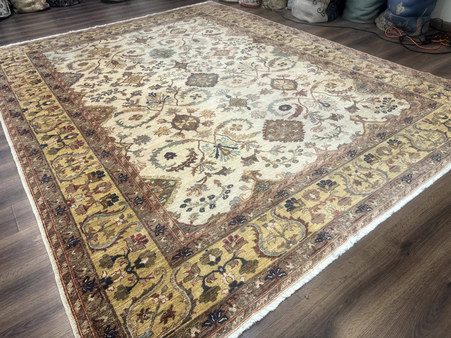 Egyptian Rug 9x12, Mahal Sultanabad Carpet, Handmade Wool Rug, Oatmeal Color - Nuvé