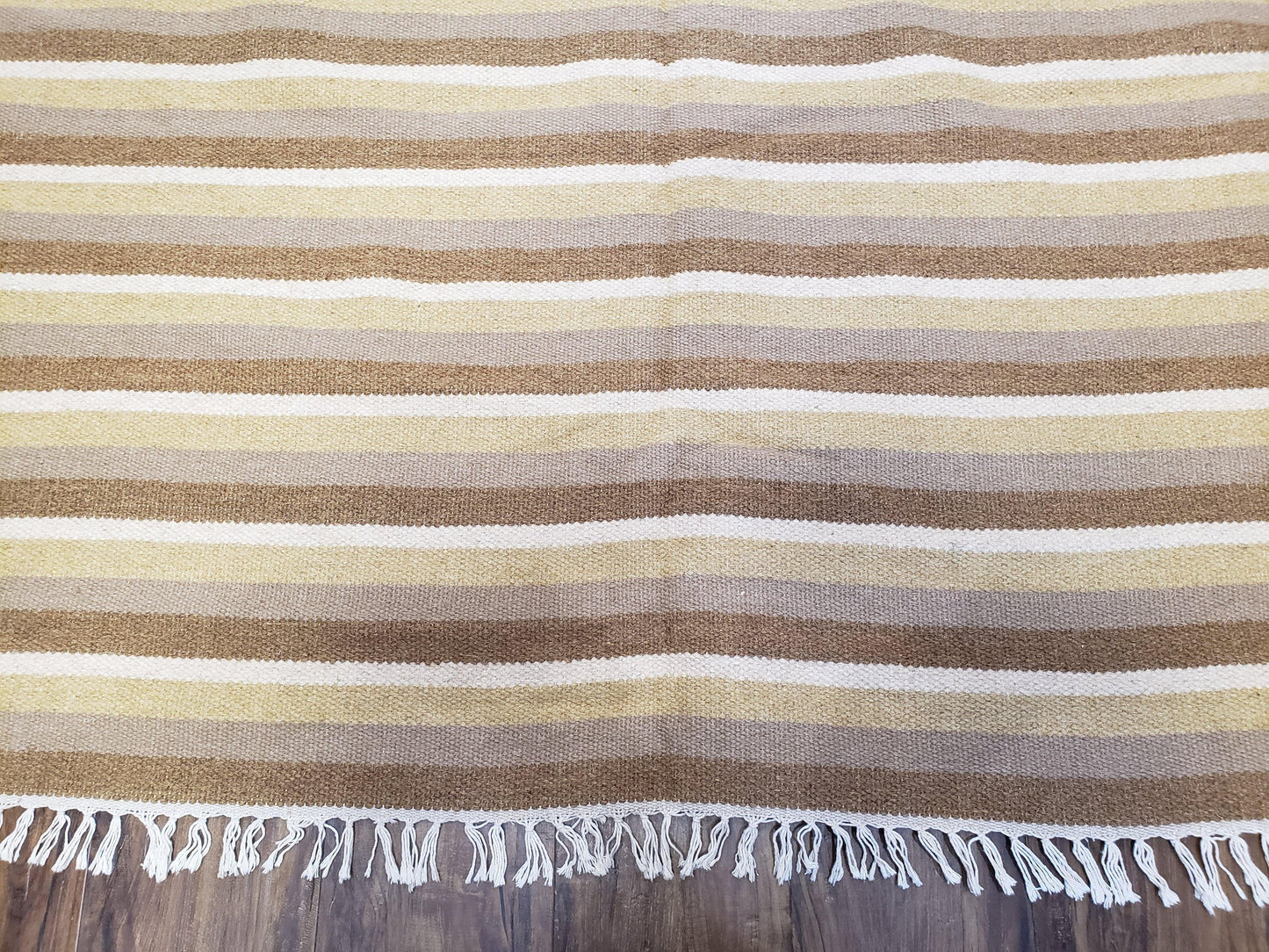 Indian Striped Blanket 6x9, Large Indo Kilim Area Rug, Earthern Tones Woolen Hand-Woven Flatweave South American Style Queen Size Bedspread - Nuvé