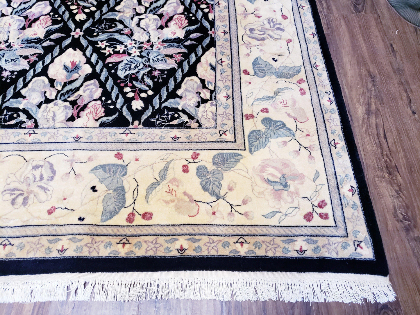 Black Kirman Rug, 8x11 - 9x12 Rug, Sino-Persian Rug, Floral Oriental Carpet, Handmade Rug, Black and Ivory Rug, Room Sized Area Rug, Wool - Nuvé