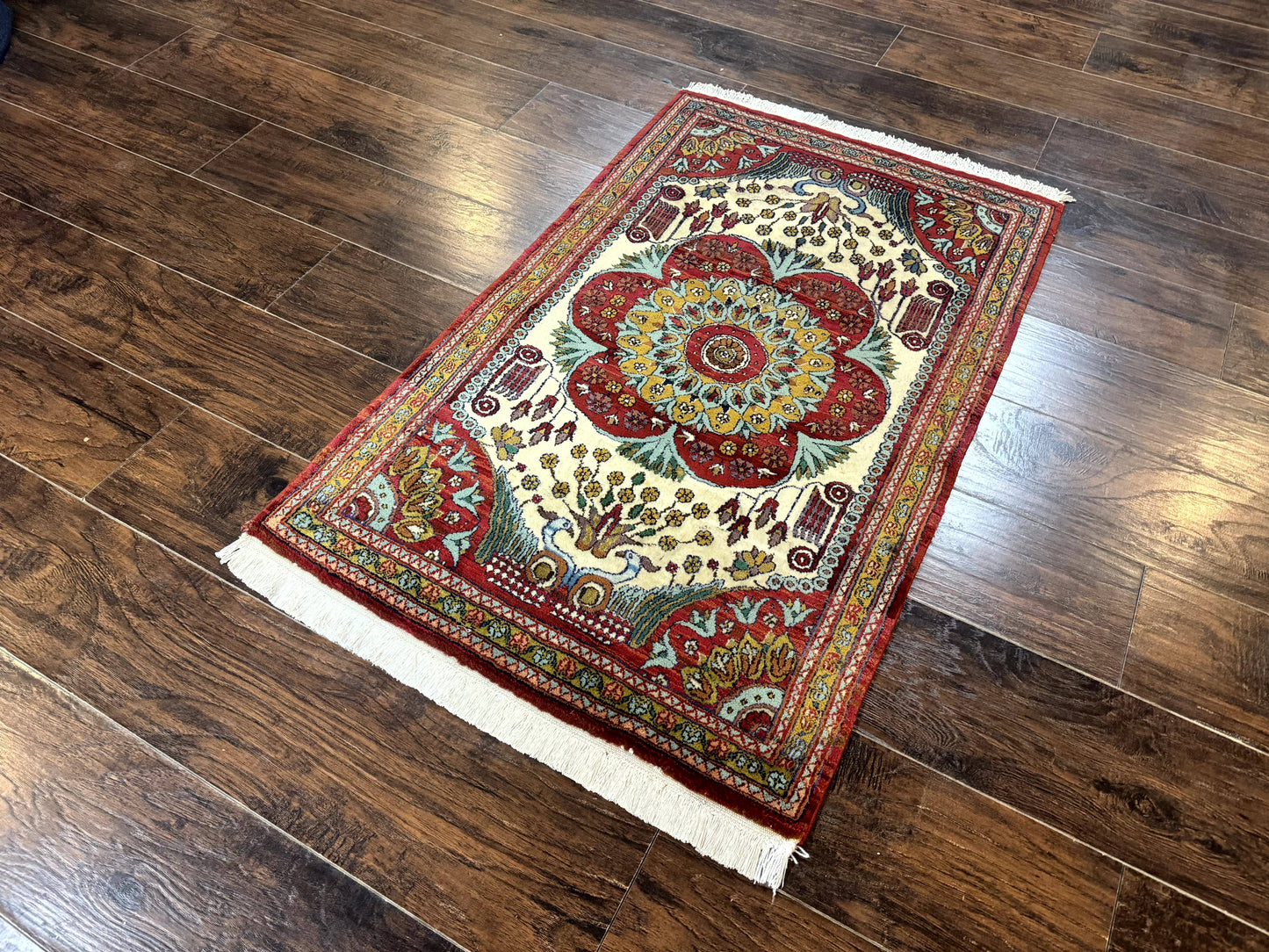 Persian Bijar Rug 2.6 x 4, Antique Carpet, Brick Red and Ivory - Nuvé