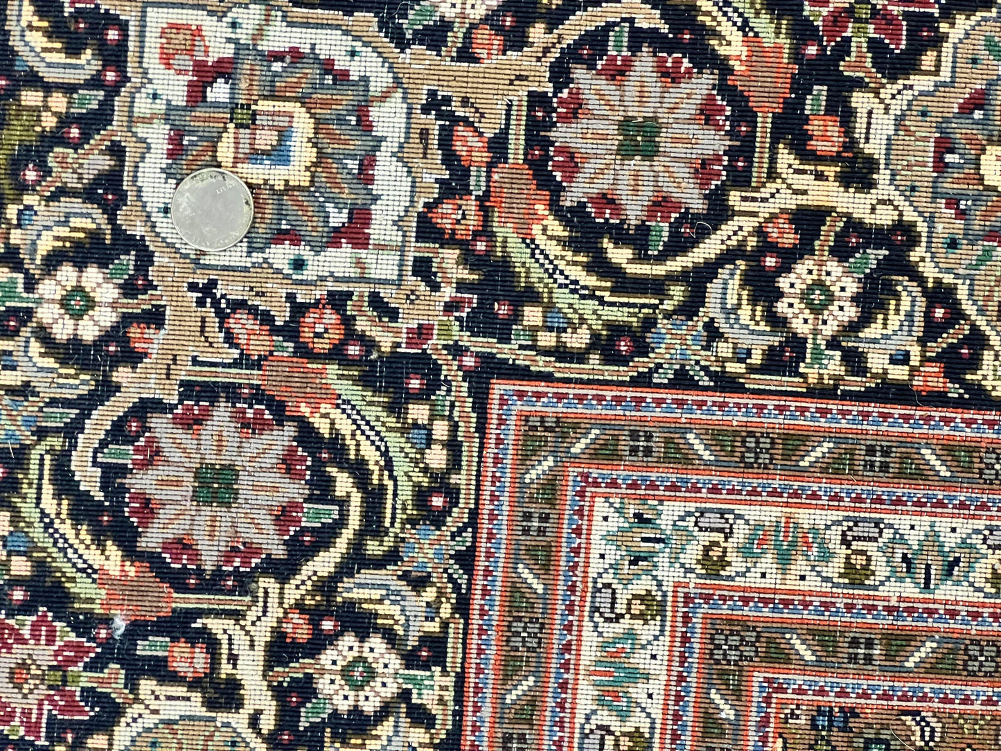 Persian Tabriz Rug 7x10, Very Fine 330 KPSI 50 Raj, Black and Beige, Handmade Wool Vintage Persian Carpet - Nuvé
