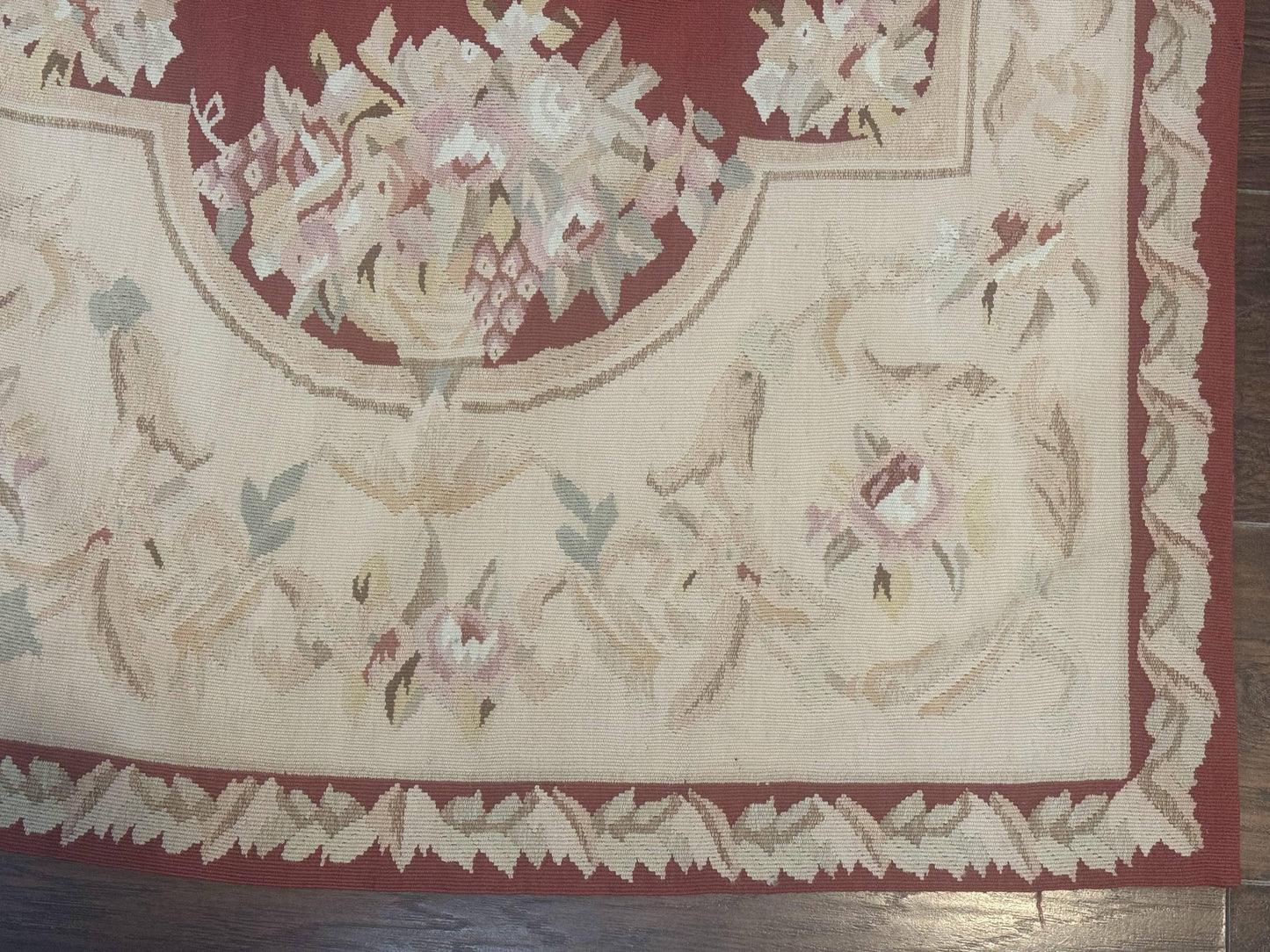 Aubusson Runner Rug 3x10, European Design, Red and Beige, Elegant, Handmade Wool Rug - Nuvé