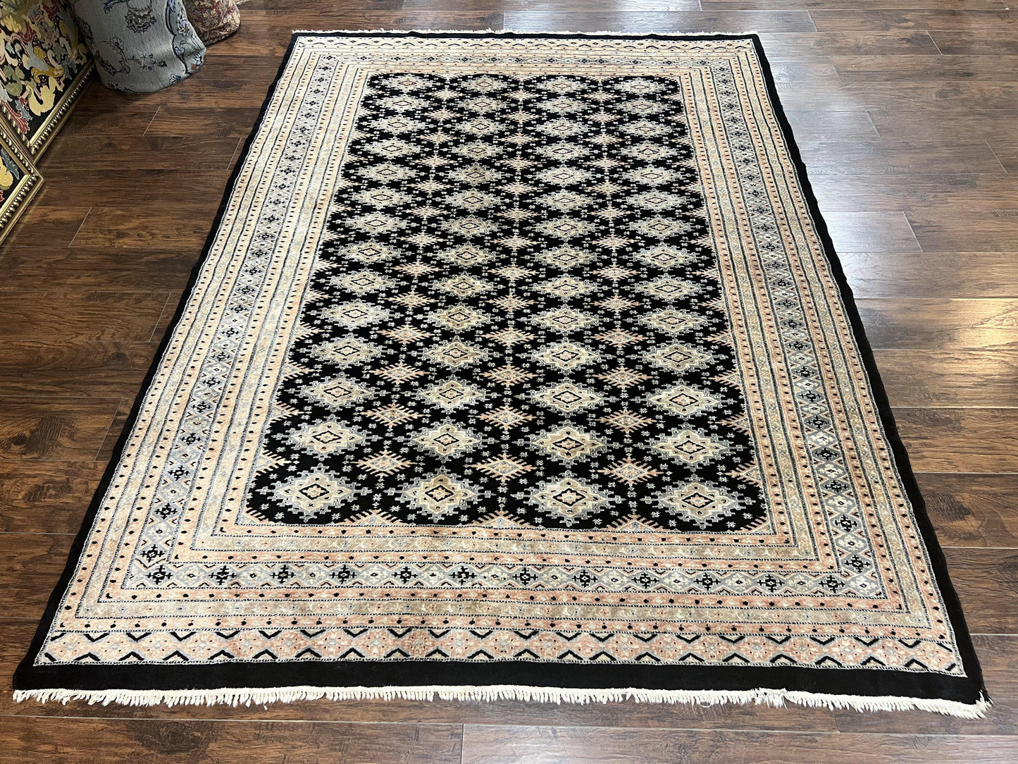 Pakistani Bokhara Rug 6x9, Hand Knotted Vintage Wool Carpet with Silk Highlights, Very Fine 320 KPSI, Medium Size - Nuvé