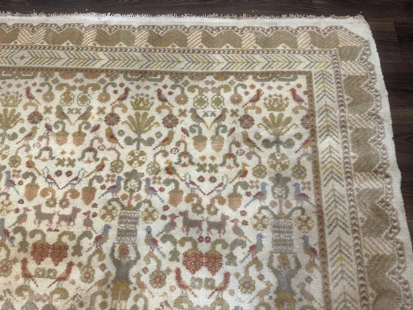 Large Spanish Portuguese Rug 9x15, Beige, Vintage, Allover Pattern, Wool - Nuvé