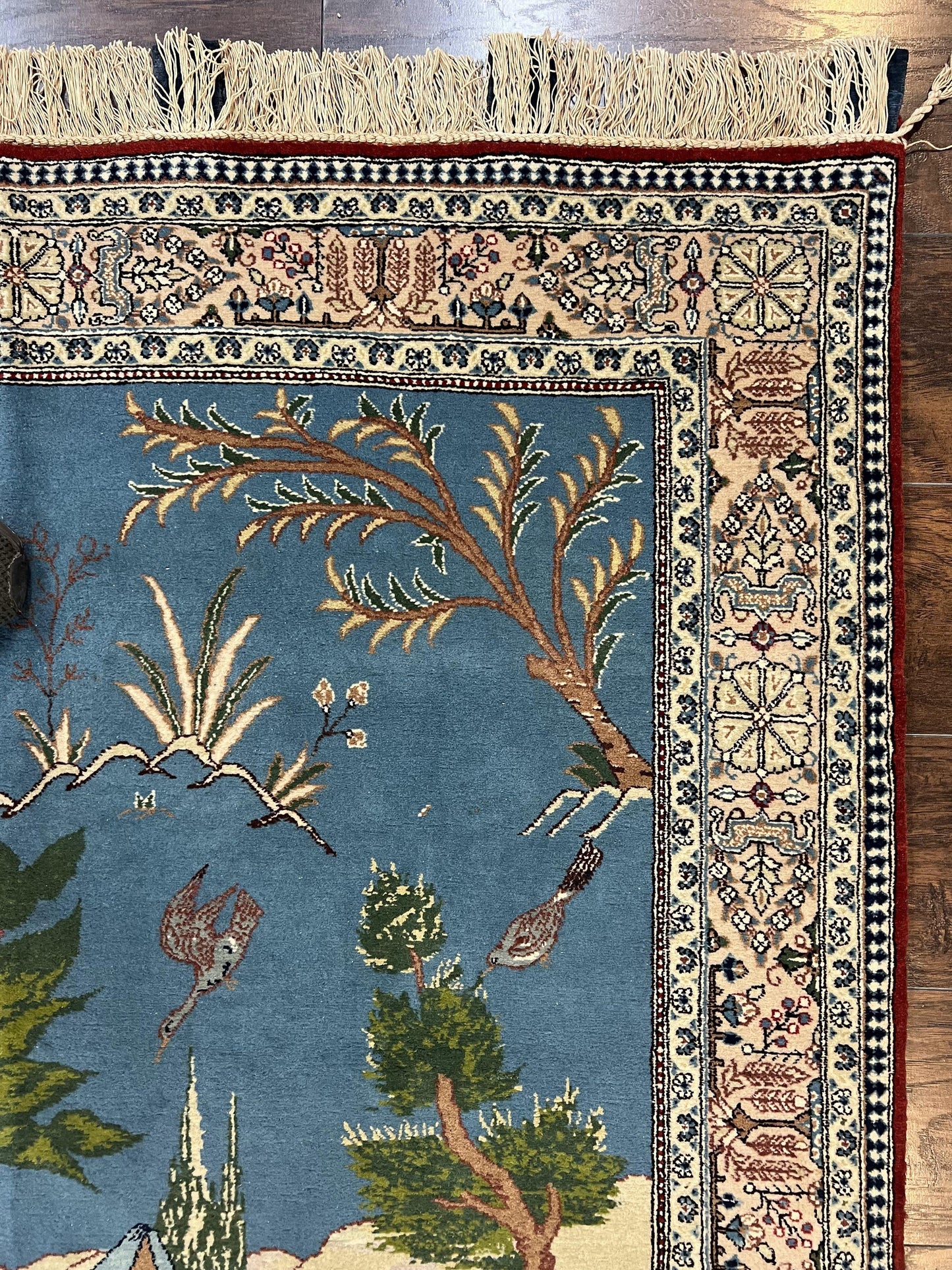 Vintage Persian Qum Pictorial Rug 5x7 - Wool & Silk - Nuvé