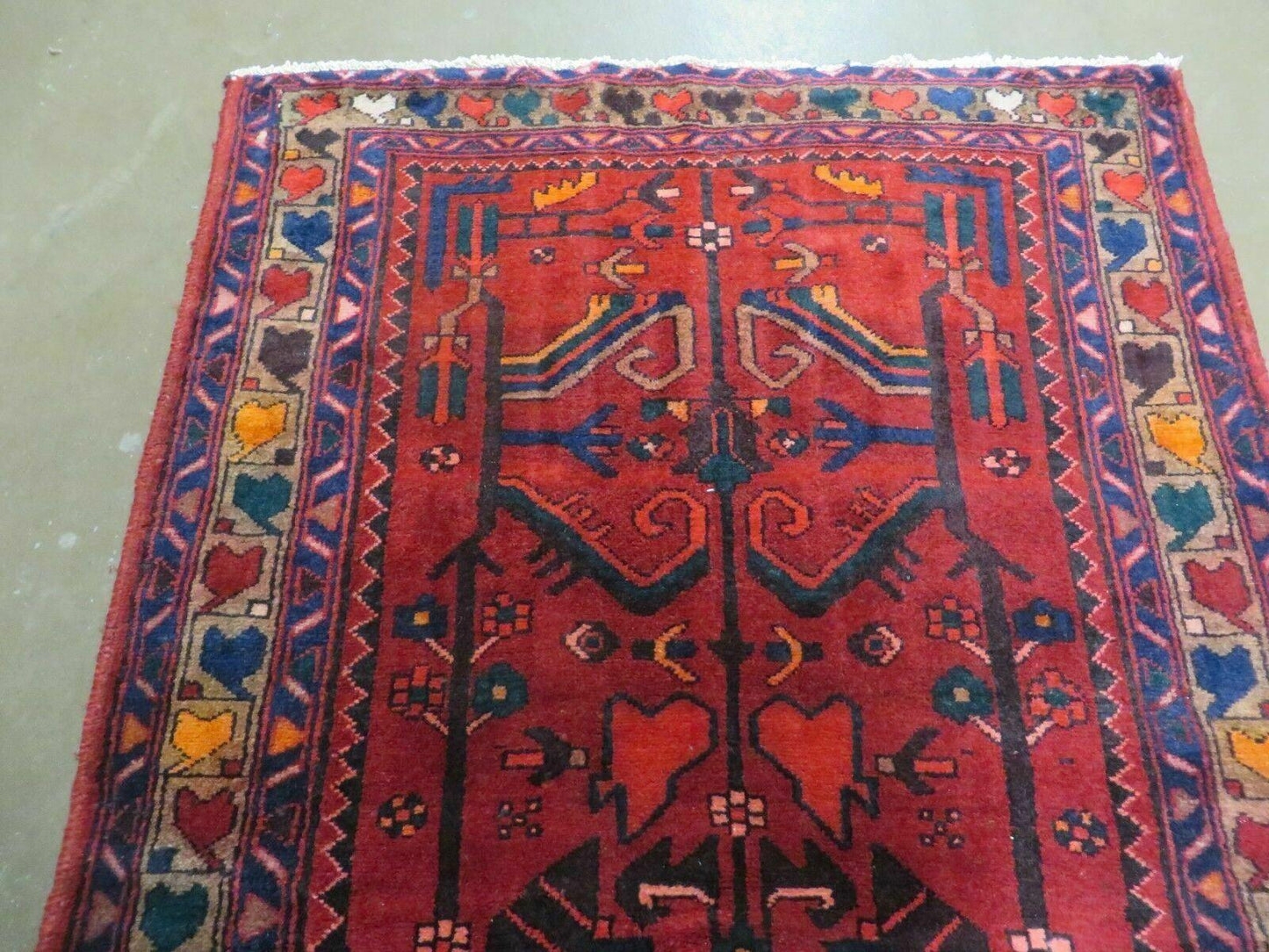 Antique Persian Hamadan Runner 3.4 x 9.7 - Wool, Red and Navy Blue - Nuvé