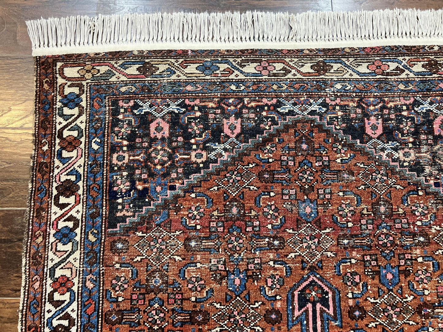 Red Persian Hamadan Rug 4x6, Wool Handmade Antique Carpet, Geometric Medallion Rug, Oriental Rug 4 x 6, Persian Tribal Rug, Hand Knotted Rug - Nuvé
