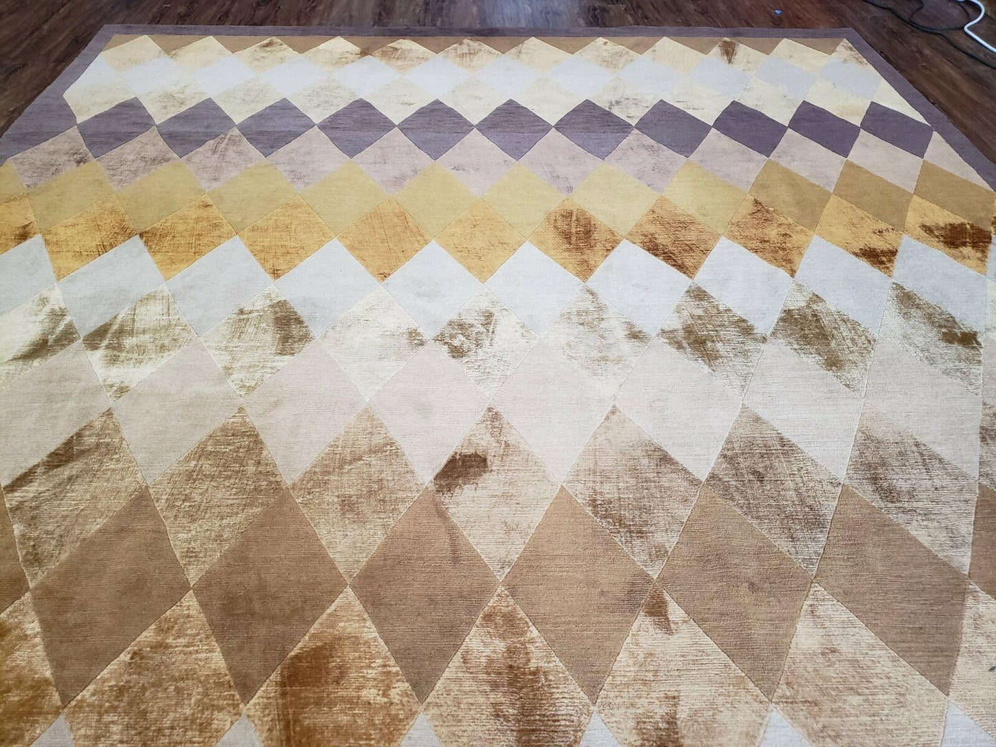 8' 6" X 11' Handmade Chinese Tibetan Nepal Silk & Wool Rug Gold Brown Tan Beige - Nuvé