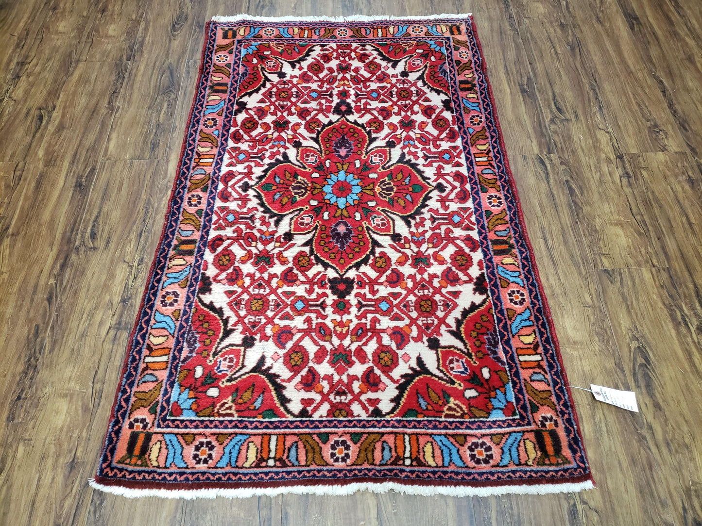 3' 2' X 5' 1" Handmade Floral Wool Rug Red Beige /Ivory - Nuvé