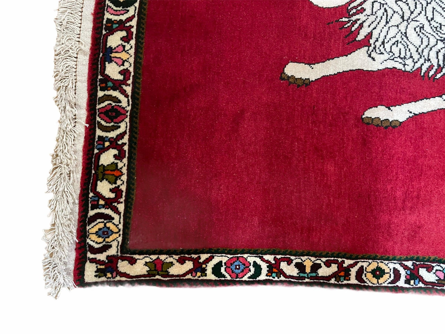 4 X 6 Handmade Hand-Knotted Quality Wool Rug Zagros Lion Red Ivory Tribal Rug - Nuvé