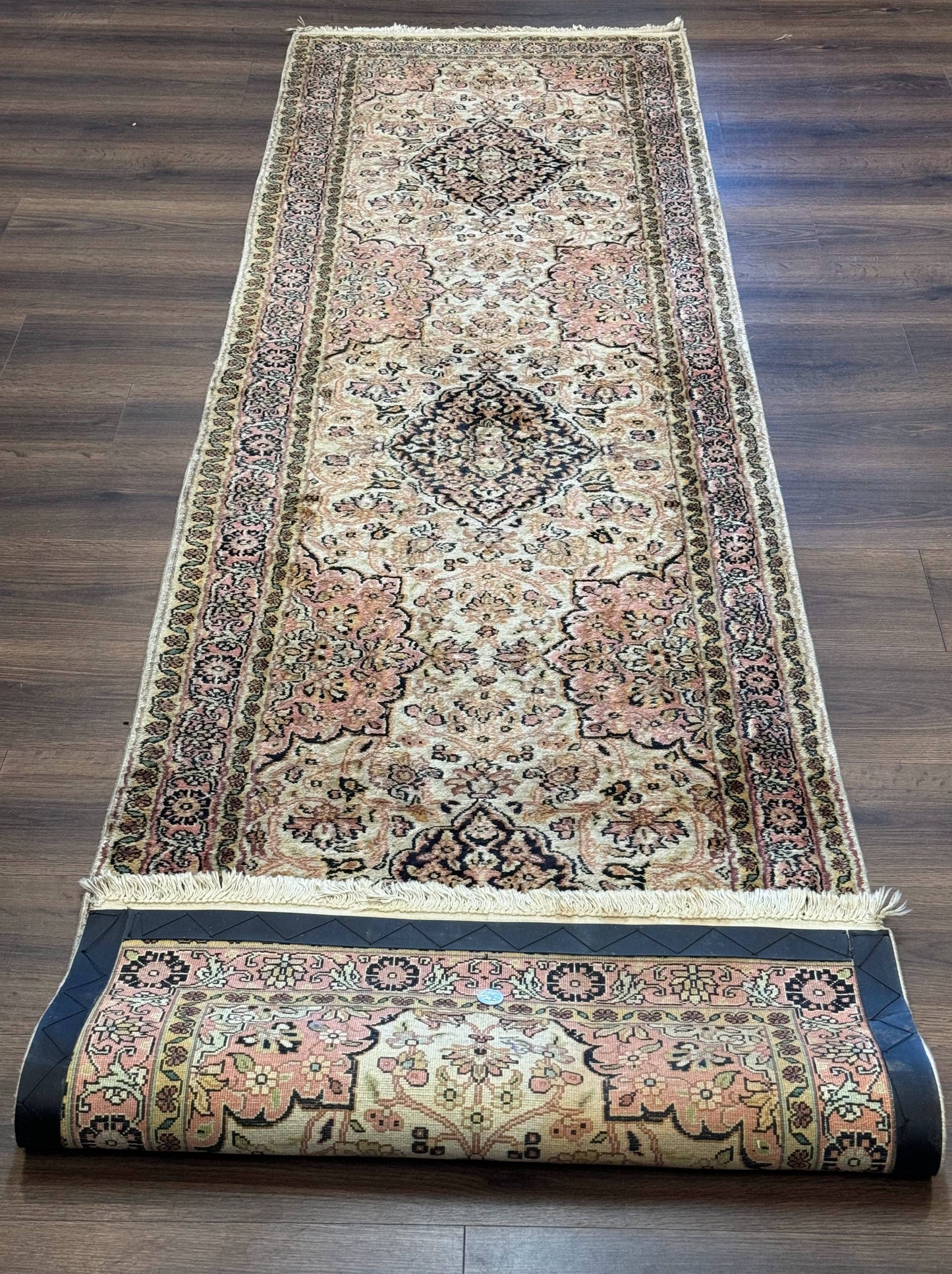 Silk Indian Kashmiri Runner Rug 2.7 x 9.8, Floral Medallions - Nuvé
