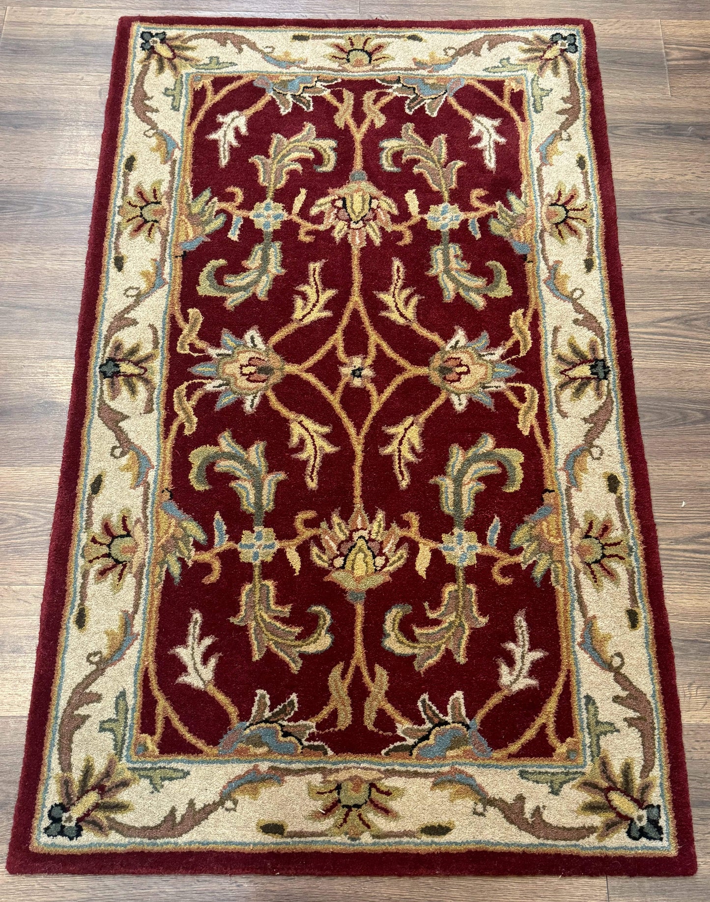 Small Floral Wool Rug 3x5, Safavieh Heritage Collection, Dark Red, Pair B - Nuvé