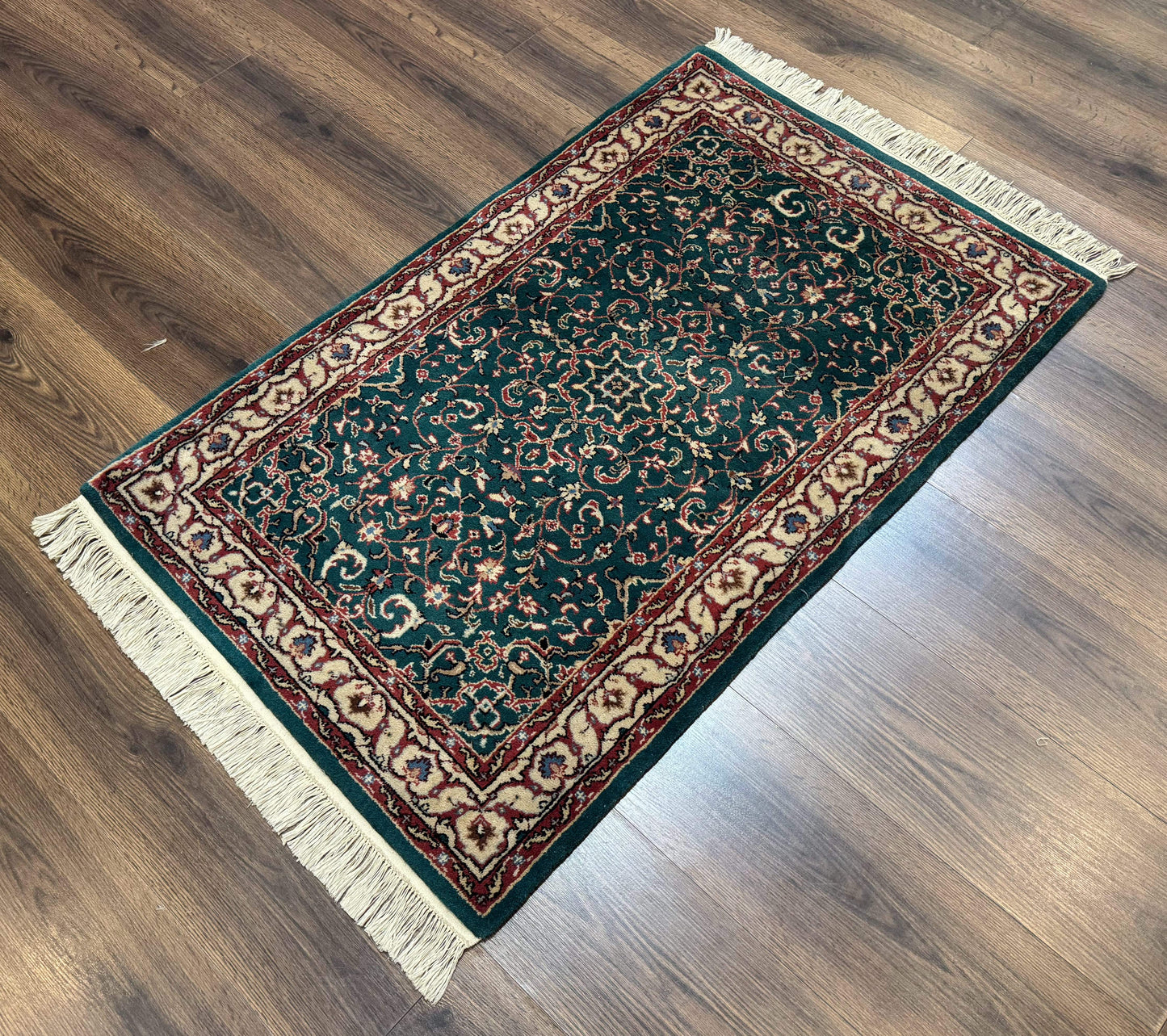 Dark Green Indo Persian Rug 2.5 x 4, Hand Knotted Wool Small Oriental Carpet - Nuvé