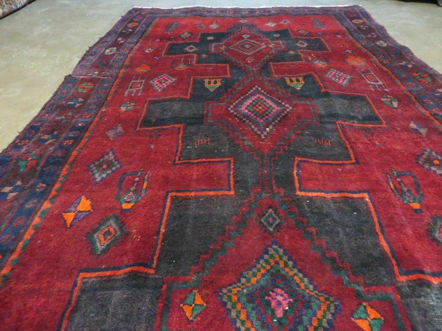 4' X 8' Antique Handmade India Geometric Oriental Wool Rug Veg Dyes Nice - Nuvé