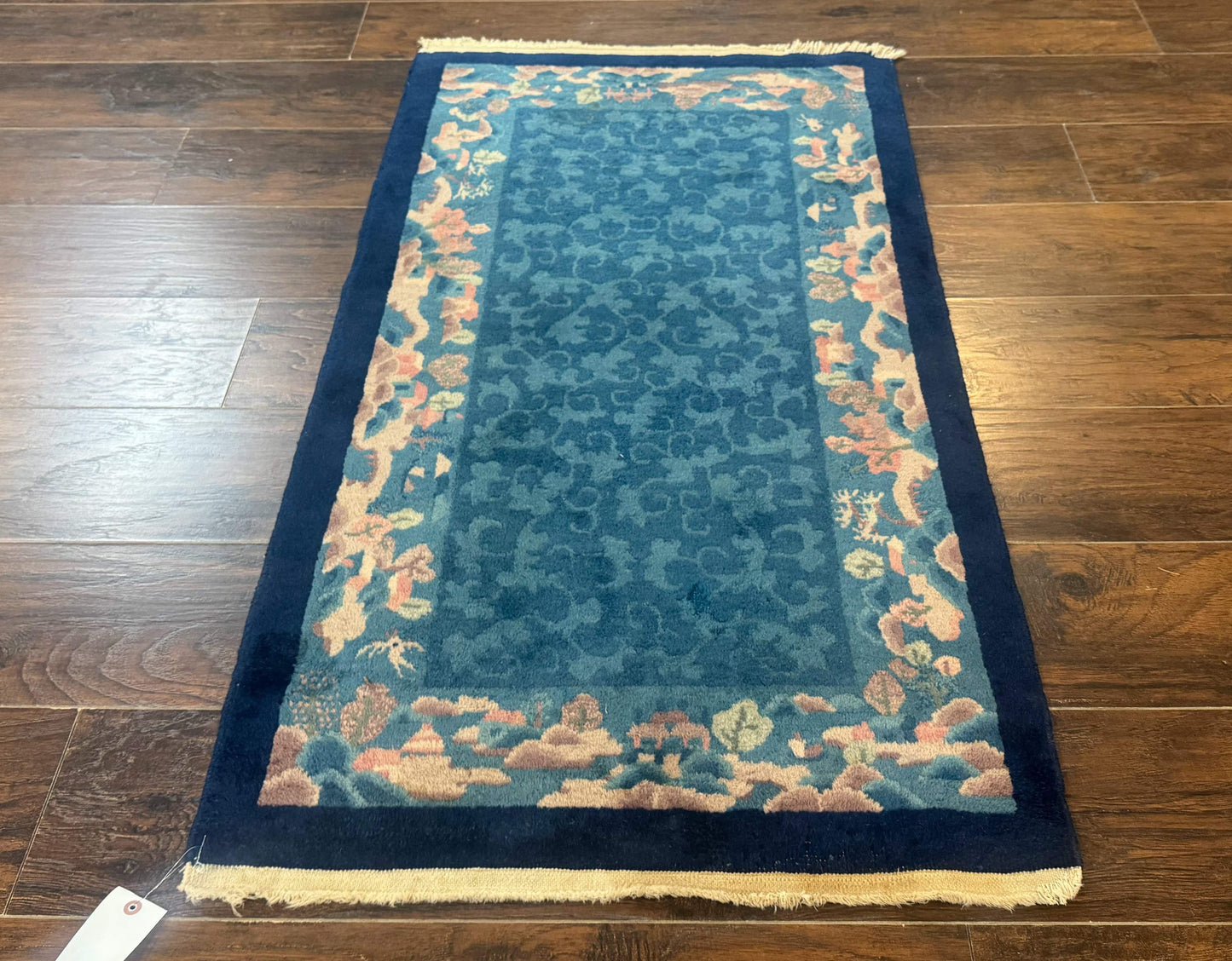 Blue Chinese Rug 2.6 x 4, Fete Rug, Peking Rug, Chinese Wool Rug, Art Deco Carpet - Nuvé