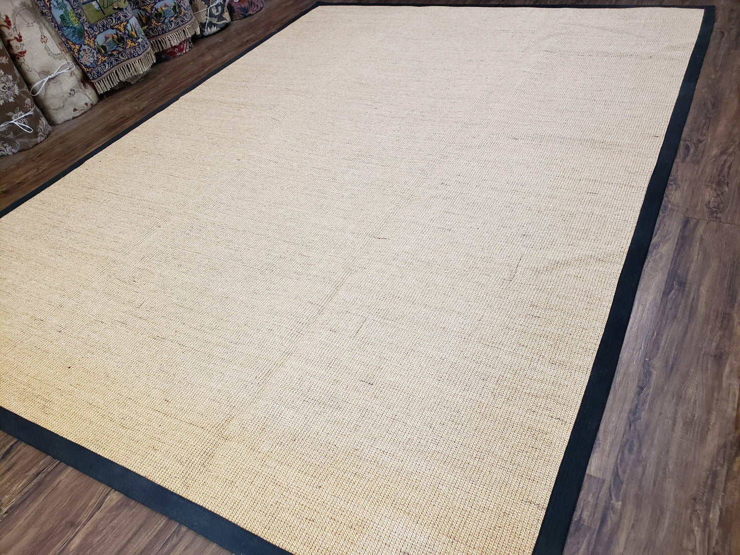 Jute Rug 8x10, Natural Jute Fiber Area Rug, Natural Sisal Area Rug with Black Border, 8x10 Carpet, Solid Jute Rug 8 x 10, Farmhouse Rug - Nuvé
