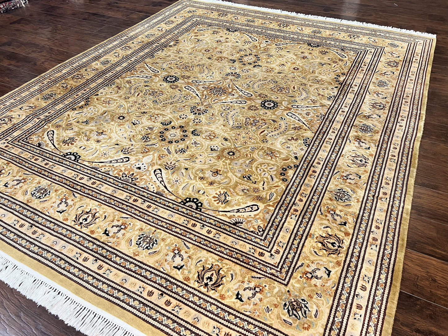 Pak Persian Rug 8x10, Wool Hand Knotted Vintage Carpet, Safavieh Rug, Gold Tan, 270 KPSI - Nuvé