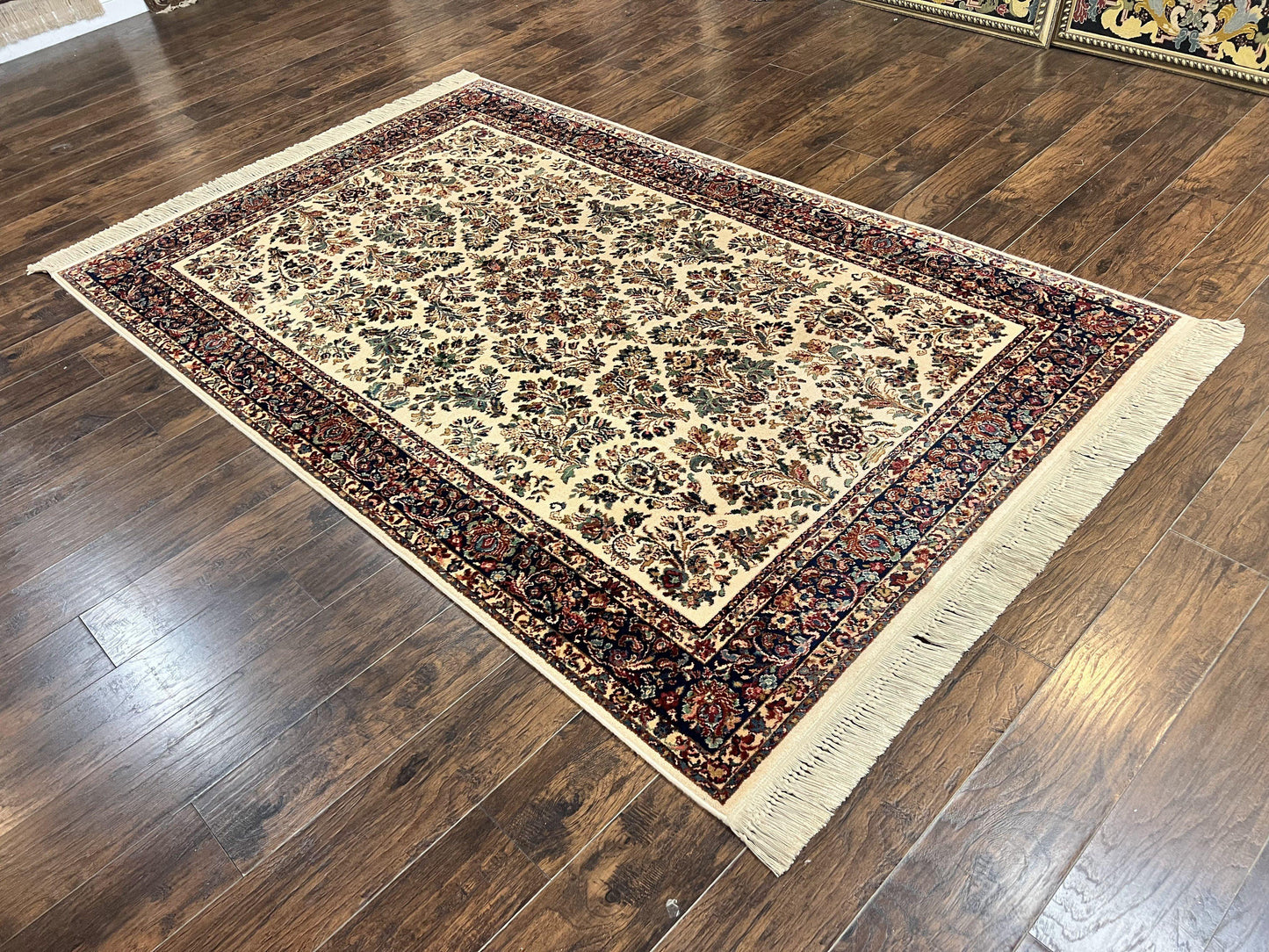 Karastan Rug 5.9 x 9 Ivory Sarouk #760, Vintage Wool Original Collection 700 Series, Discontinued - Nuvé