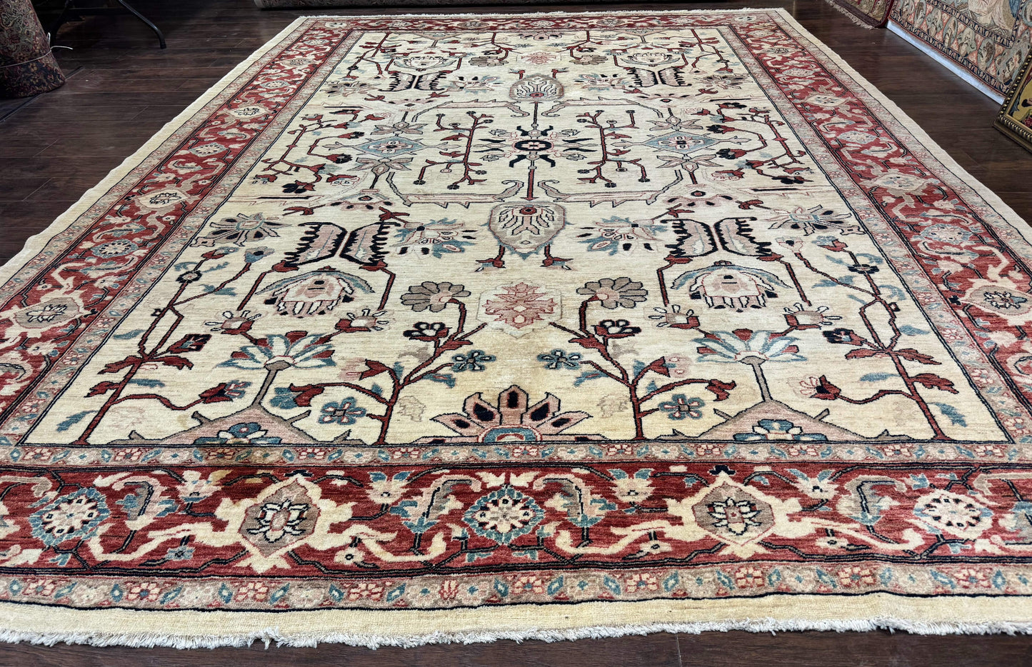 Peshawar Rug 10x14, Beige and Rust Red, Large Pak Persian Rug, Pakistani Rug - Nuvé