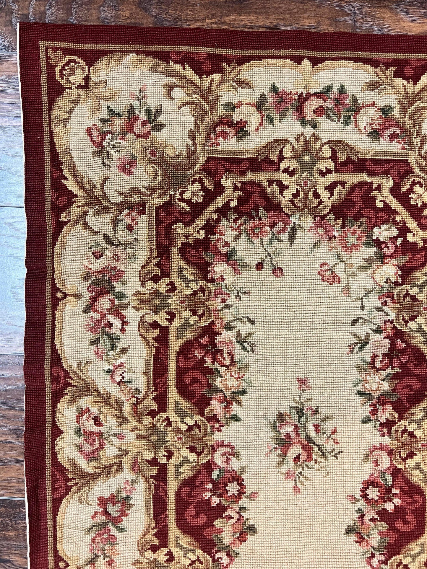 Needlepoint Runner Rug 2.5 x 10.7, Tan Runner Rug, Flatweave Runner, Aubusson European Design, Needlepoint Rug, Long Runner, Hallway Rug - Nuvé
