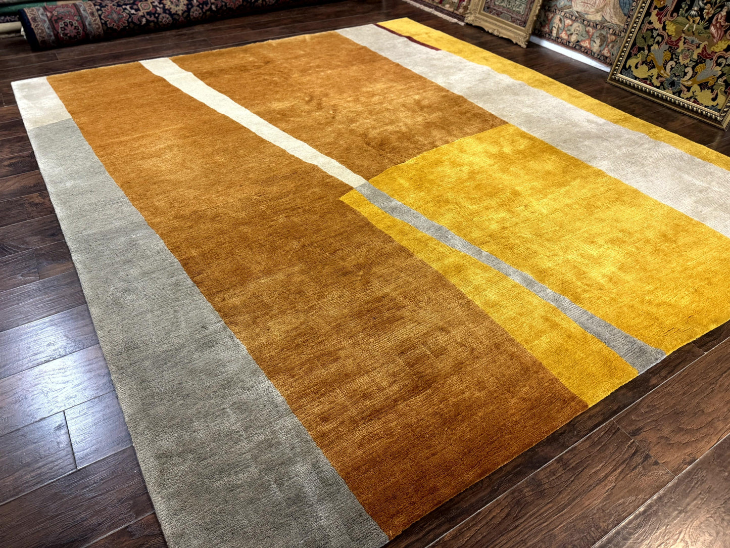 Modern Tibetan Rug 9x10, Wool Handmade Tibetan Area Rug, Abstract Multicolor - Nuvé