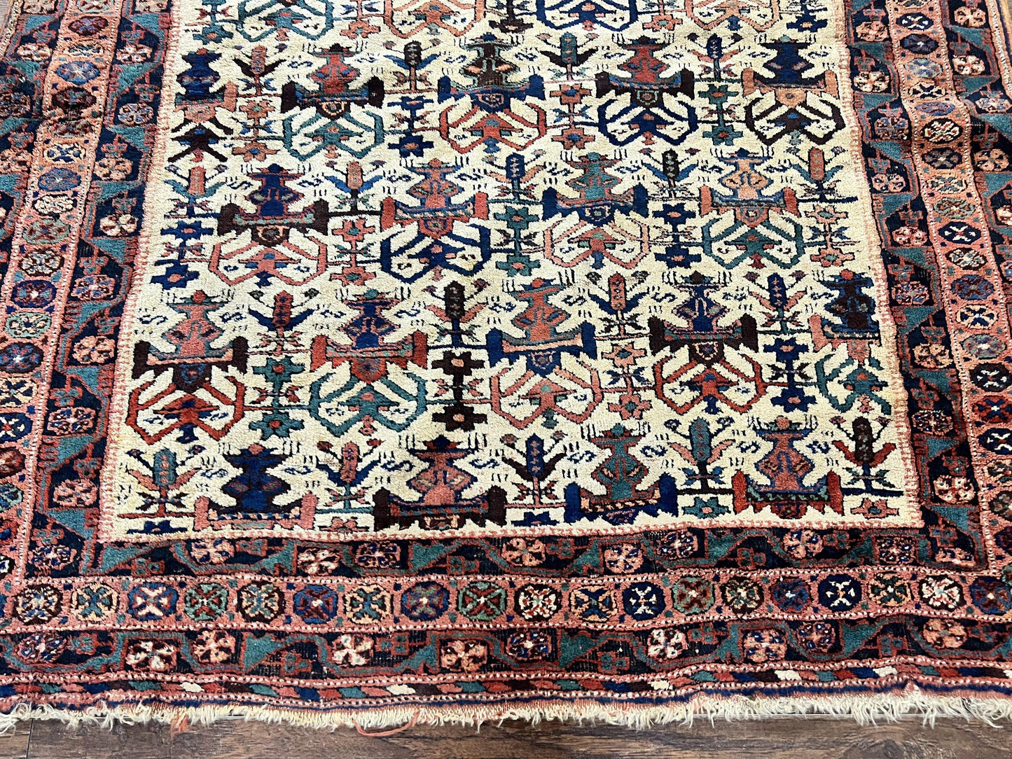 Persian Afshar Rug 5x6, Allover Repeated Motif, Wool Tribal Carpet, Handmade Semi Antique Rug - Nuvé