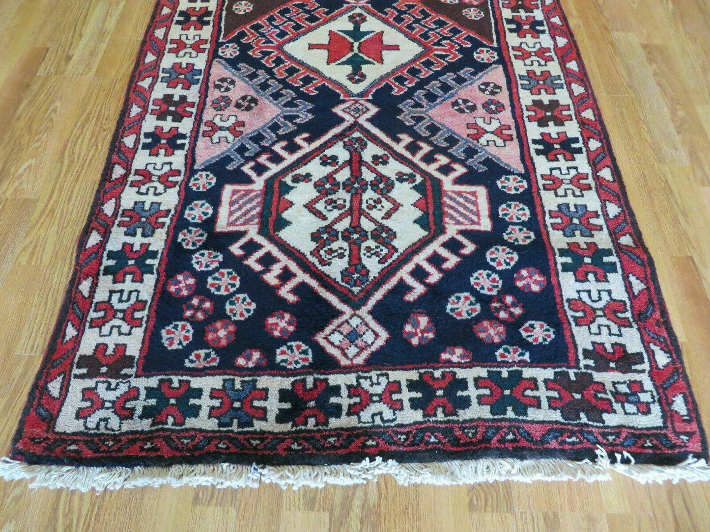 Persian Runner Rug 3.5 x 10.7, Karajeh Heriz Rug, Navy Blue, Geometric Medallions - Nuvé