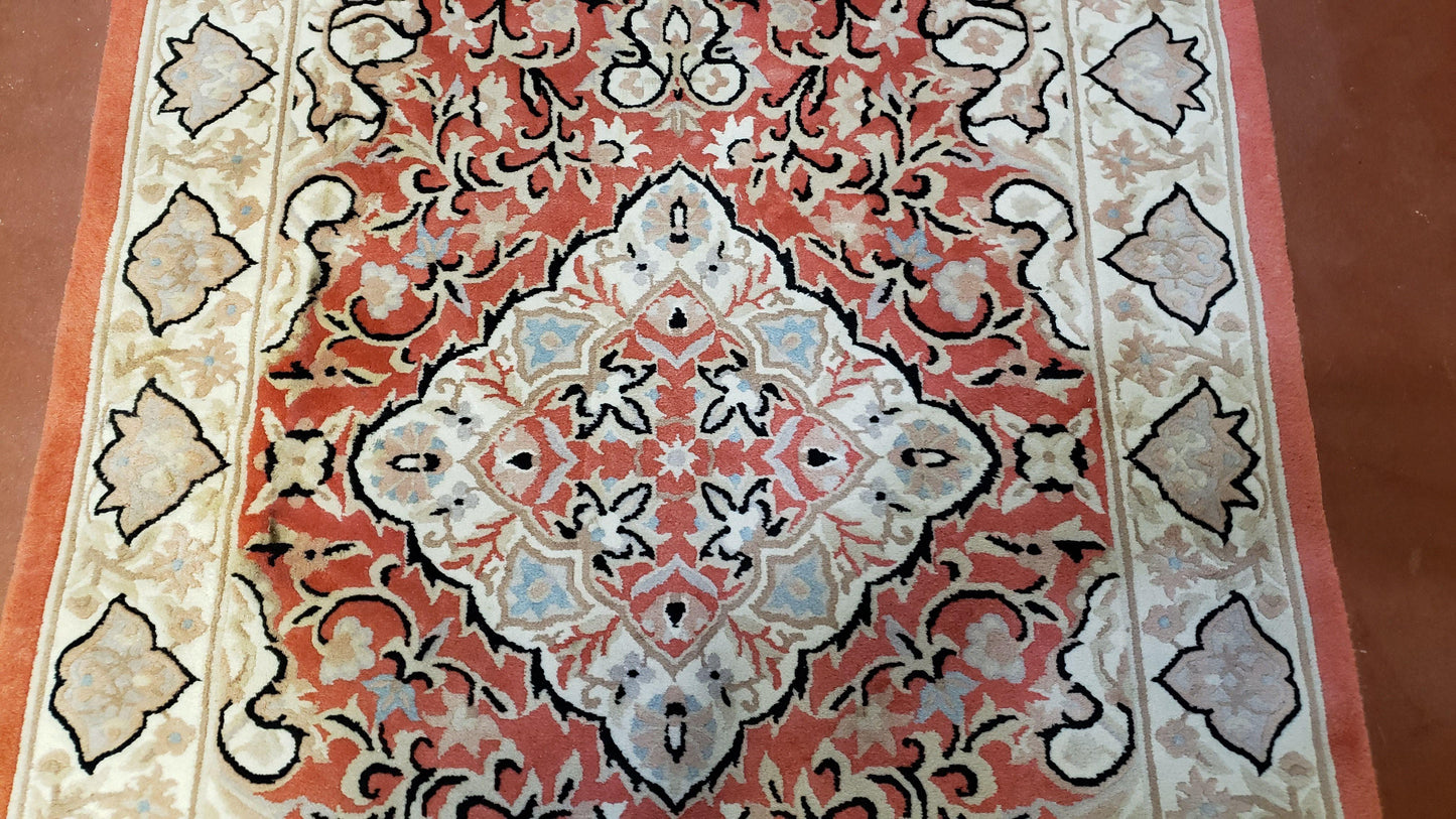 3x5 Red Chinese Plush Rug, Hand Knotted Soft Wool Carpet, Medallion Rug, Fine Vintage Rug, 120 Line, Small Area Rug - Nuvé