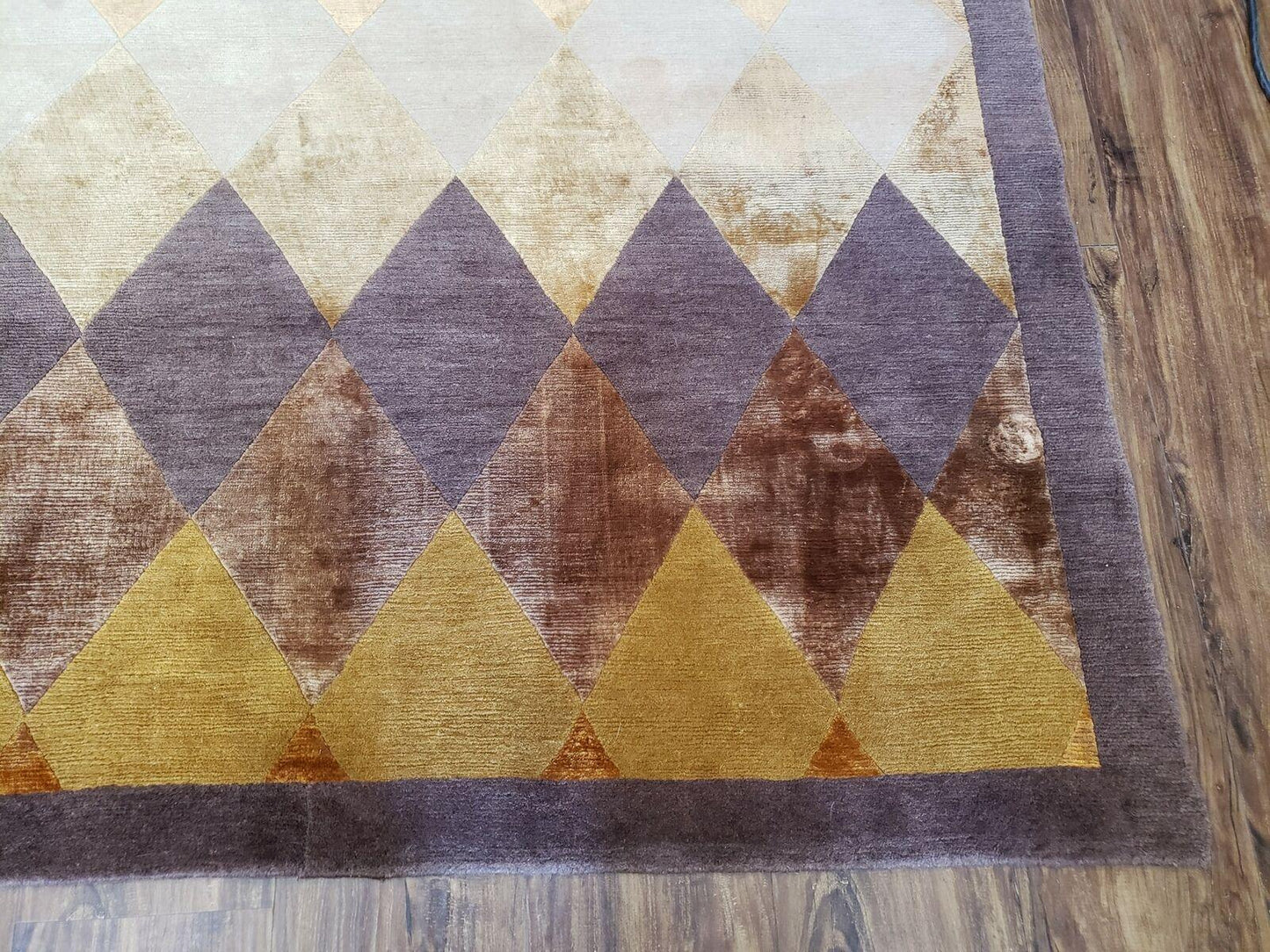 8' 6" X 11' Handmade Chinese Tibetan Nepal Silk & Wool Rug Gold Brown Tan Beige - Nuvé