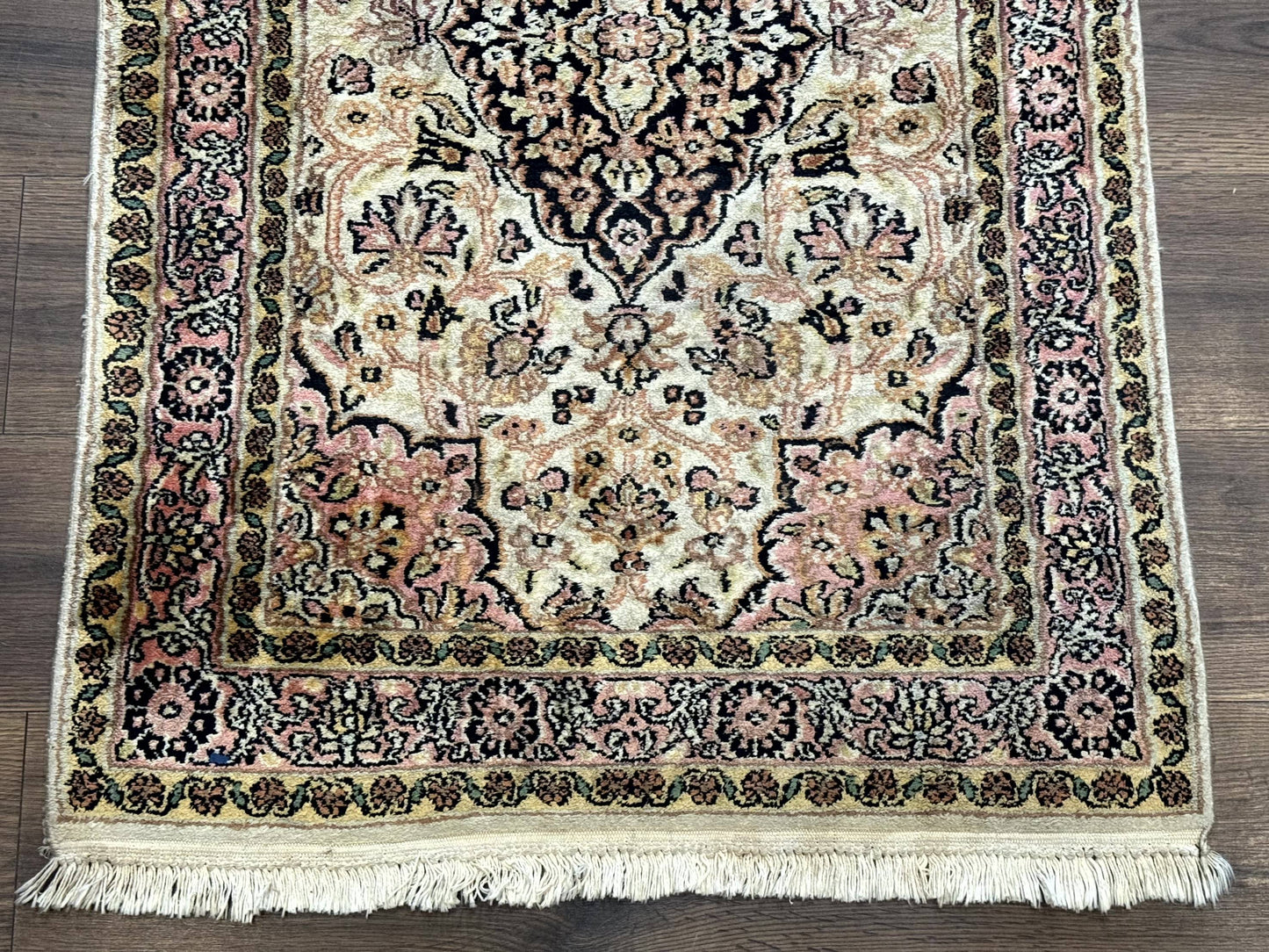 Silk Indian Kashmiri Runner Rug 2.7 x 9.8, Floral Medallions - Nuvé
