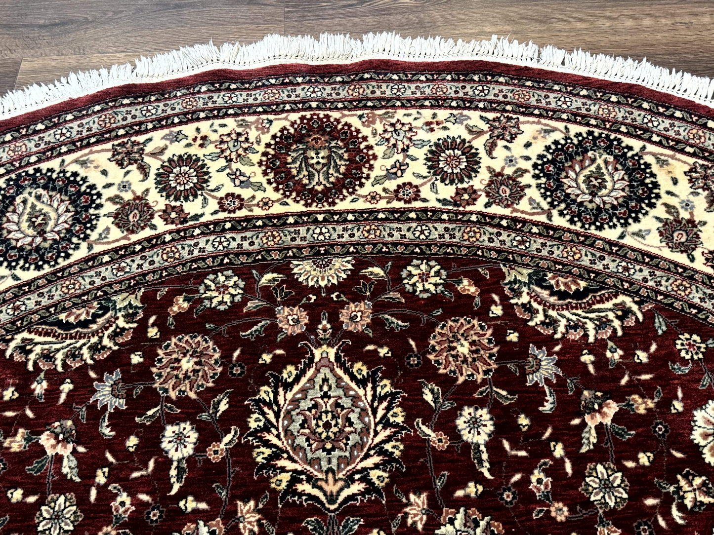 Round Sino Persian Rug 9x9, Burgundy and Cream, Floral, Wool and Silk, 9ft Round Carpet - Nuvé
