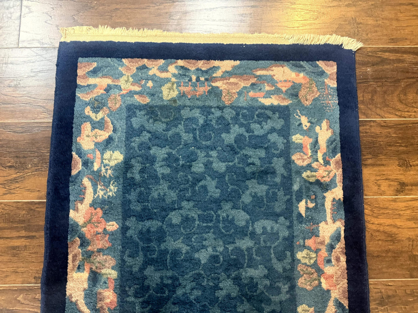 Blue Chinese Rug 2.6 x 4, Fete Rug, Peking Rug, Chinese Wool Rug, Art Deco Carpet - Nuvé