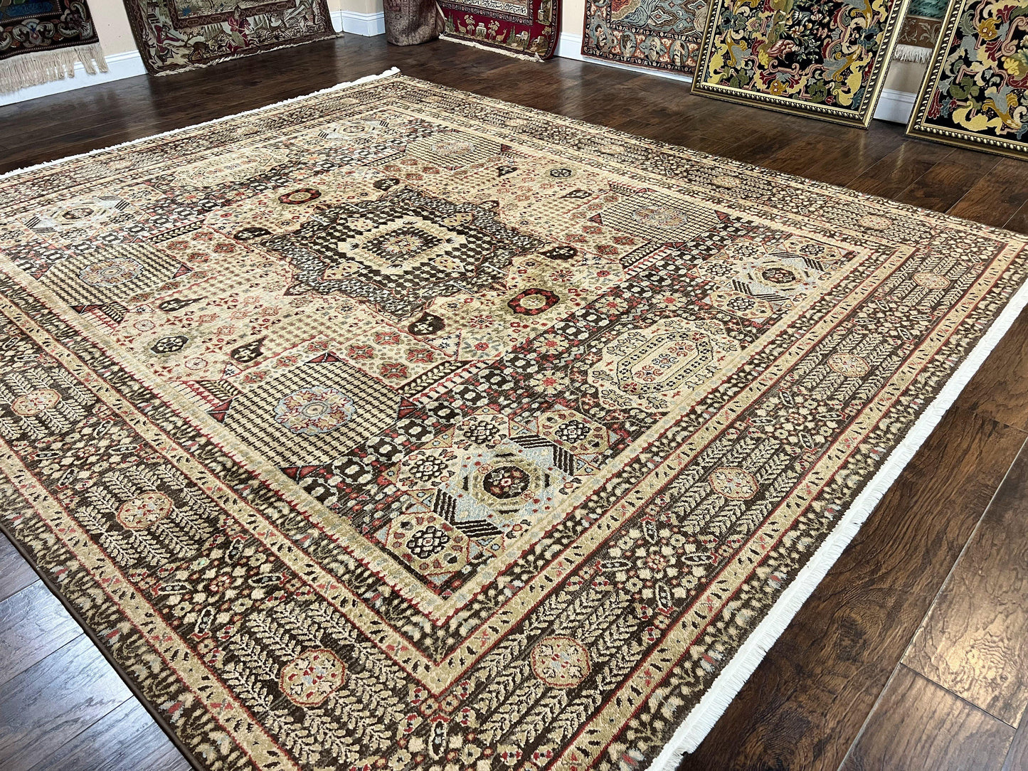 Room Sized Oriental Rug 10x11, Power Loomed Carpet, Tan Brown, Unique Loom - Nuvé