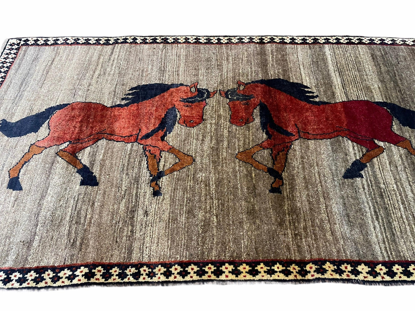 4 X 7 Handmade Hand-Knotted Quality Wool Rug Pictorial Horses Veggie Dyes Tribal - Nuvé