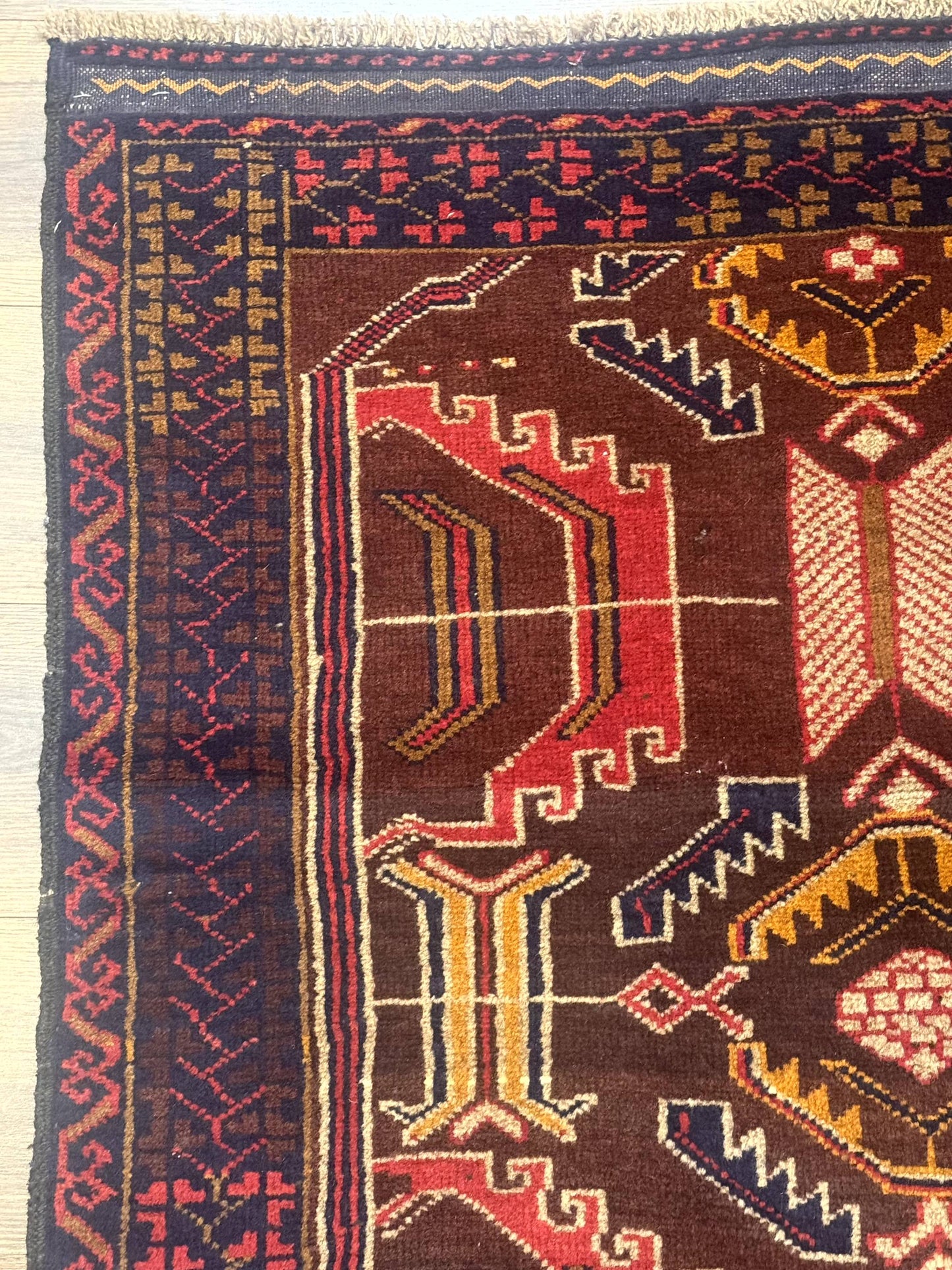 Afghan Rug 3x7, Maroon and Navy Blue, Balouch Carpet, Tribal Rug, New - Nuvé