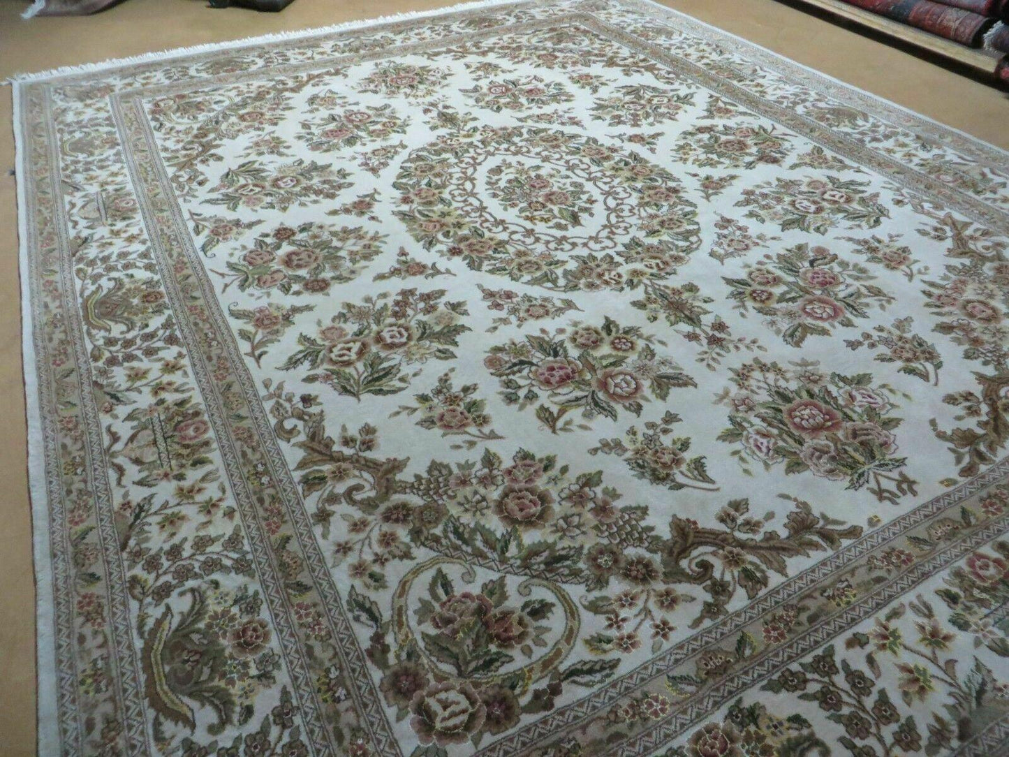 8' X 10' Handmade Chinese Floral Oriental Wool Silk Accent Rug Ivory Organic - Nuvé