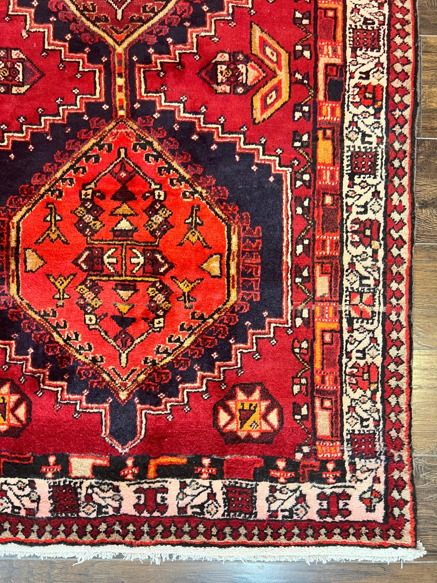 Persian Heriz Runner Rug 3.7 x 11, Persian Tribal Runner, Handmade Wool, Medallions, Geometric, Red, Antique Vintage Hand Knotted Rug - Nuvé