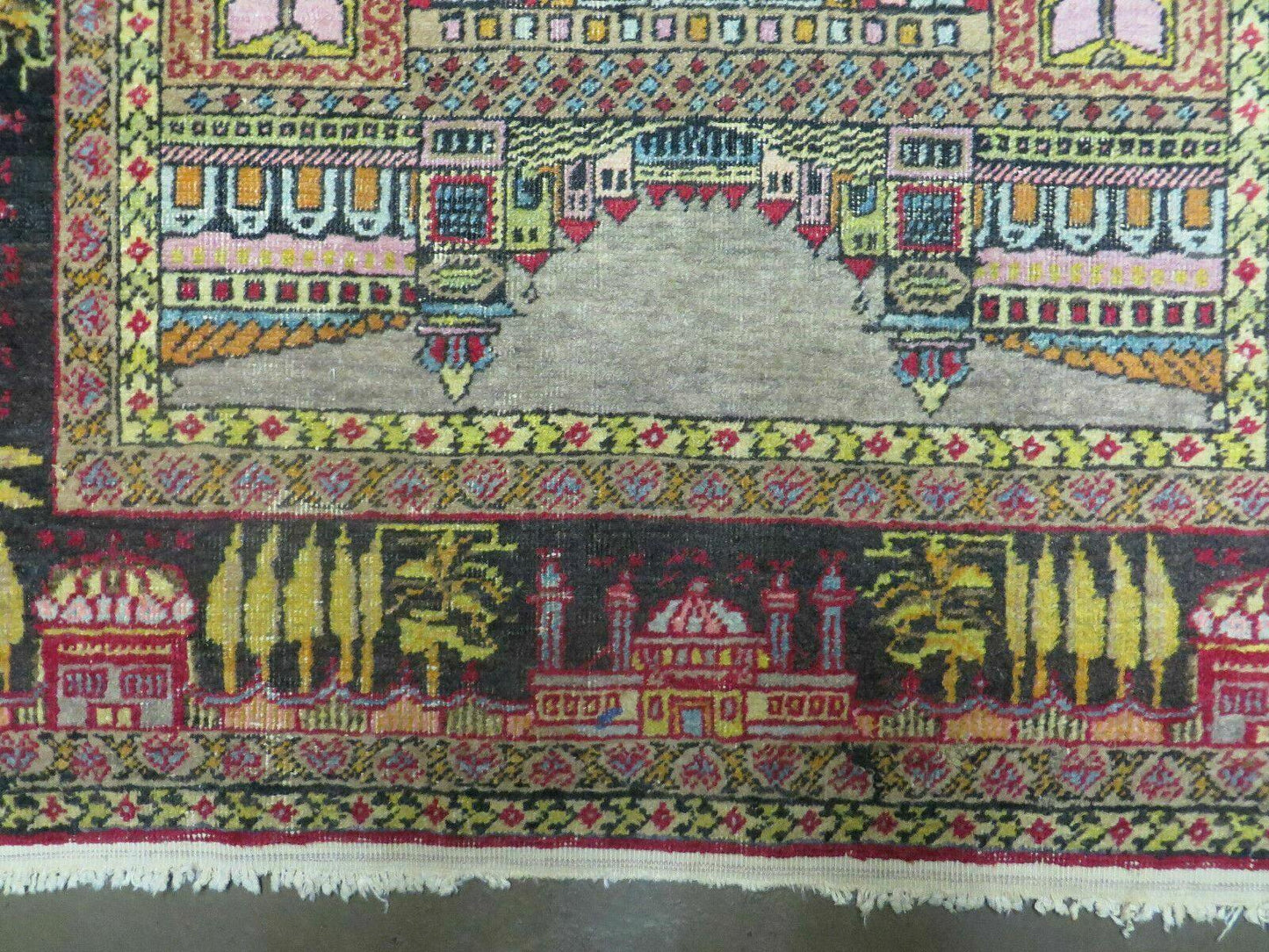 4' X 6' Antique 1920s Handmade Turkish Mehrab Design Wool Rug Lantern Beautiful - Nuvé