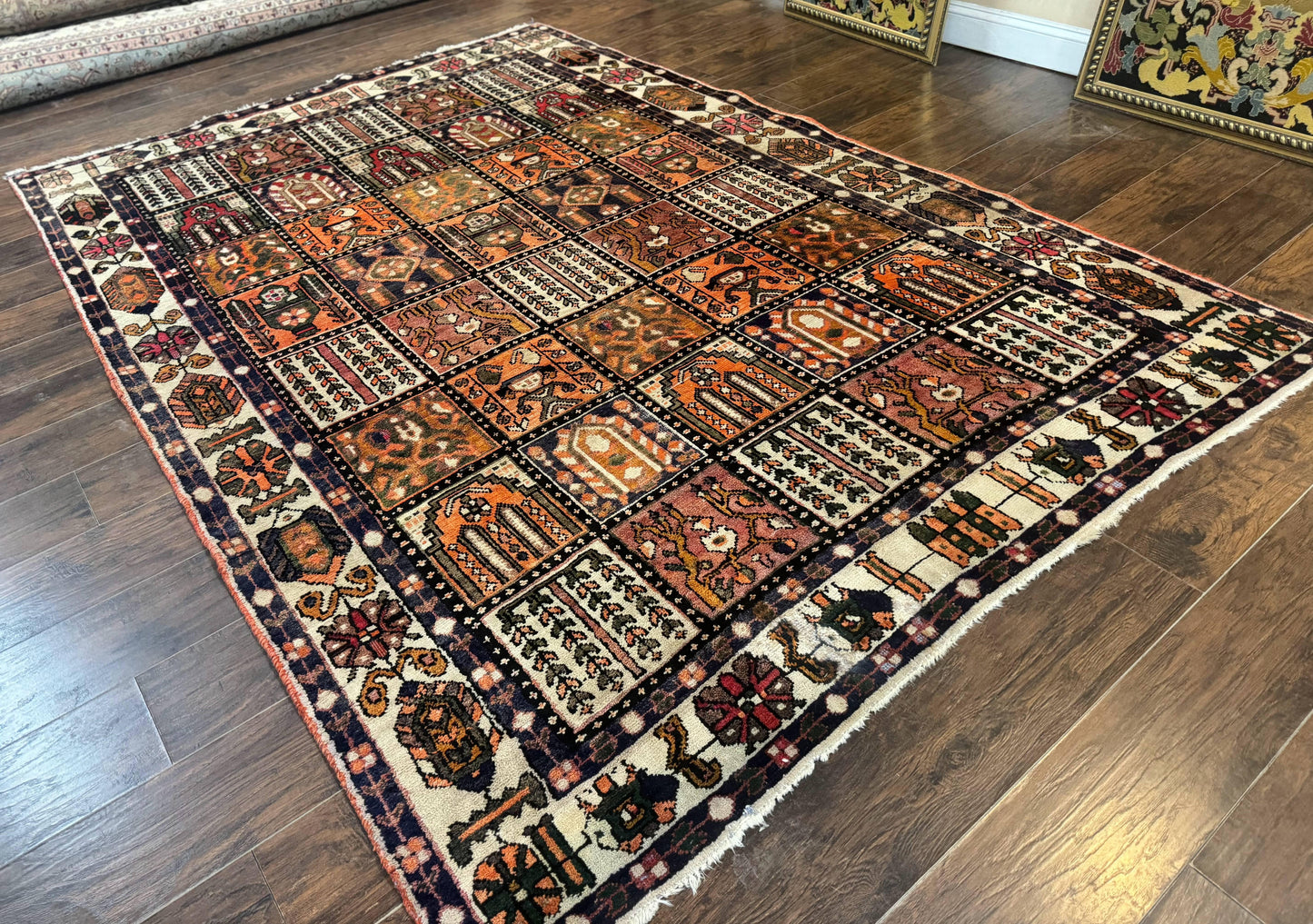 Persian Bakhtiari Tribal Rug 7x10, Panel Design, Semi Antique - Nuvé
