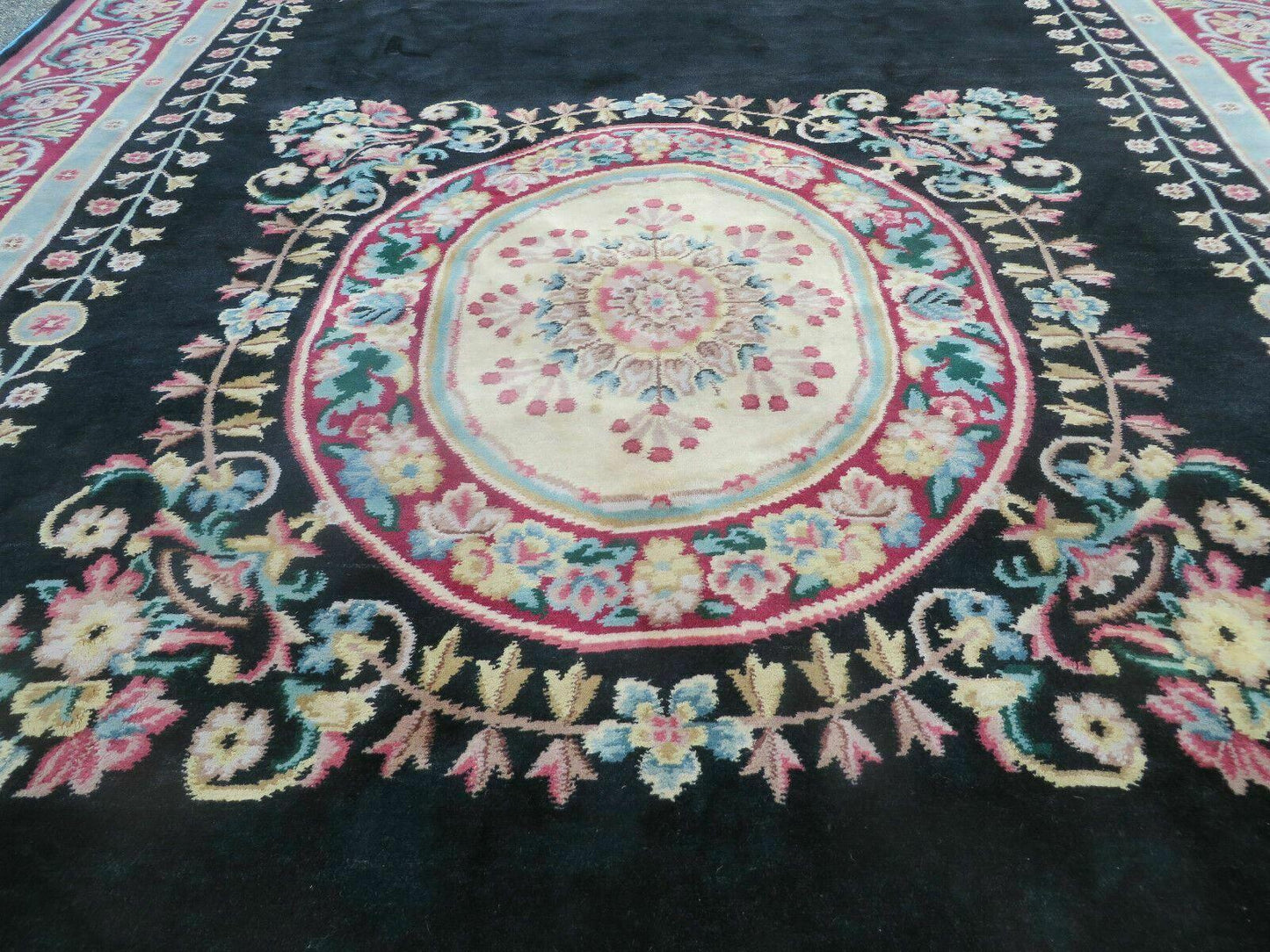 9' X 12' Decorative Chinese Aubusson Hand Knotted Pile Wool Rug Black Nice - Nuvé