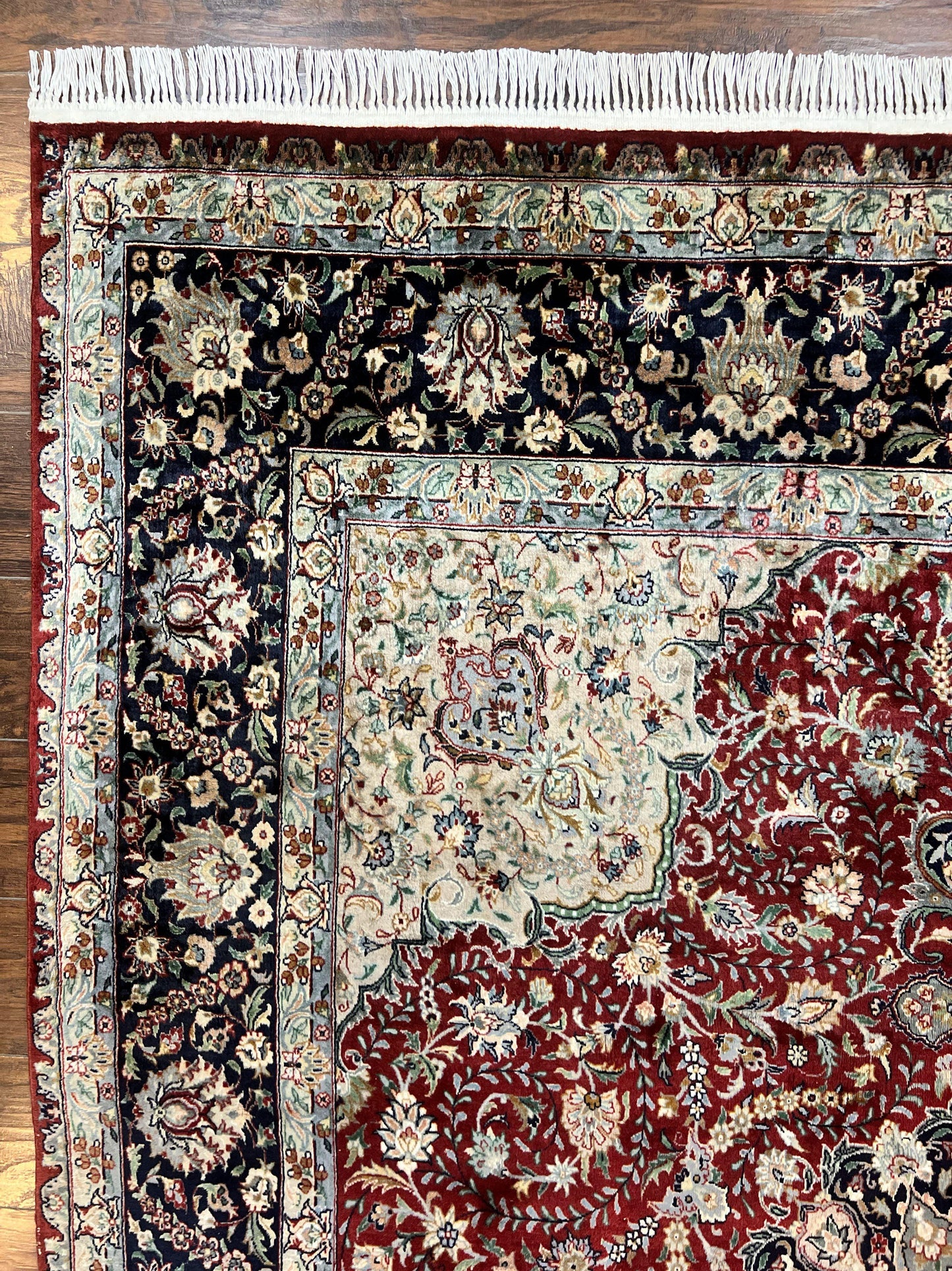 Pak Persian Rug 8x10, Wool Hand Knotted Vintage Carpet, Dark Red & Navy Blue, Dome Design Floral Medallion Rug, 8 x 10 Oriental Rug - Nuvé