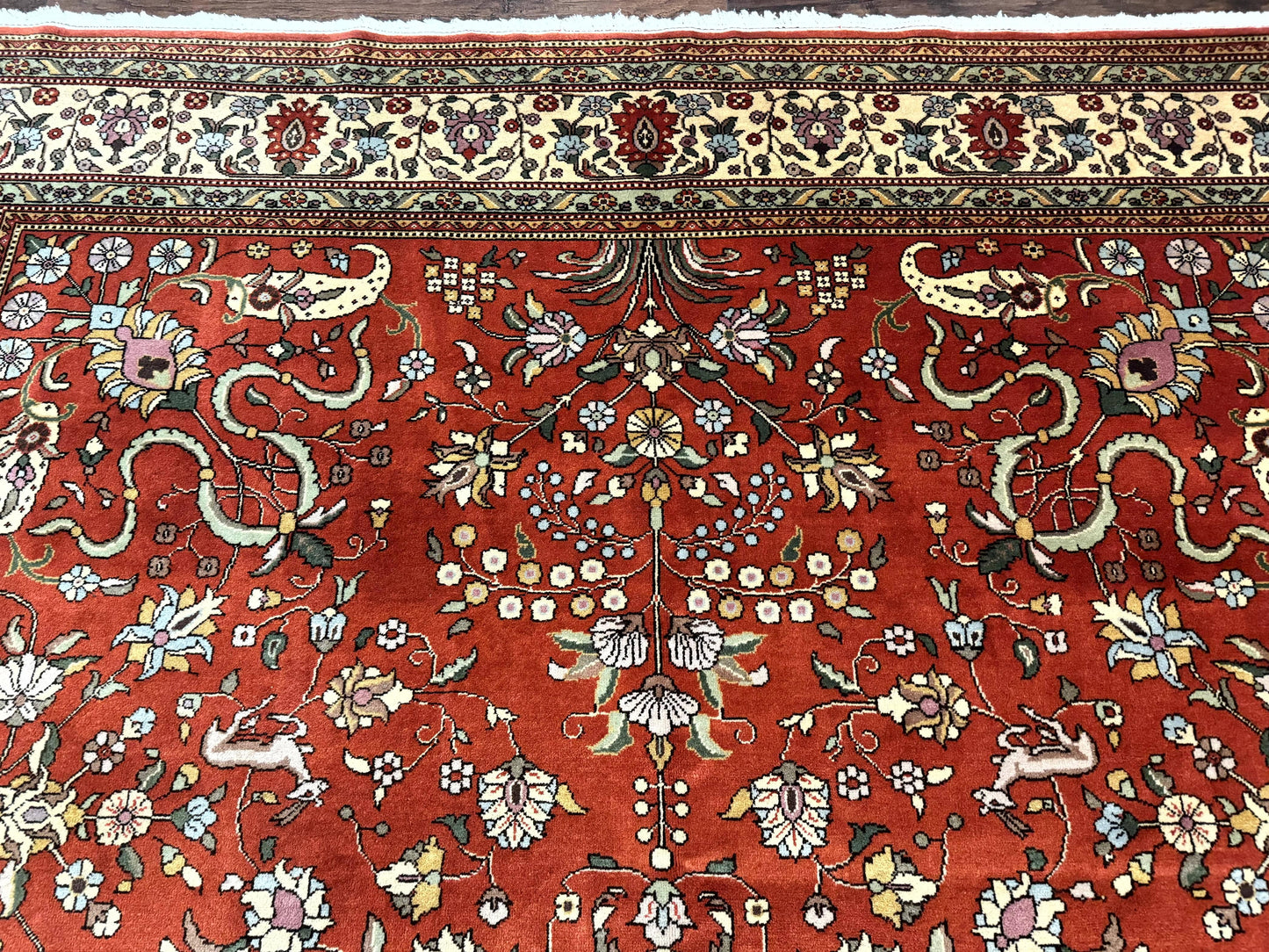 Romanian Rug 10x13, Vintage Handmade Wool Carpet, Floral Pattern, Birds, Red and Cream, Signed By Masterweaver, Persian Rug - Nuvé