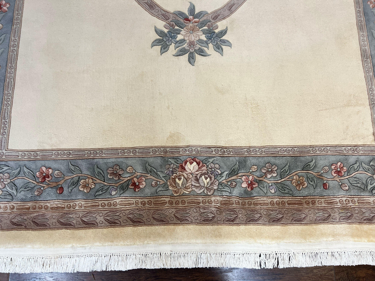 Chinese Carving Rug 8x10, Chinese Wool Carpet 8 x 10, Cream, 120 Line Rug, Vintage Handmade Art Deco Asian Oriental Rug, Aubusson Rug - Nuvé