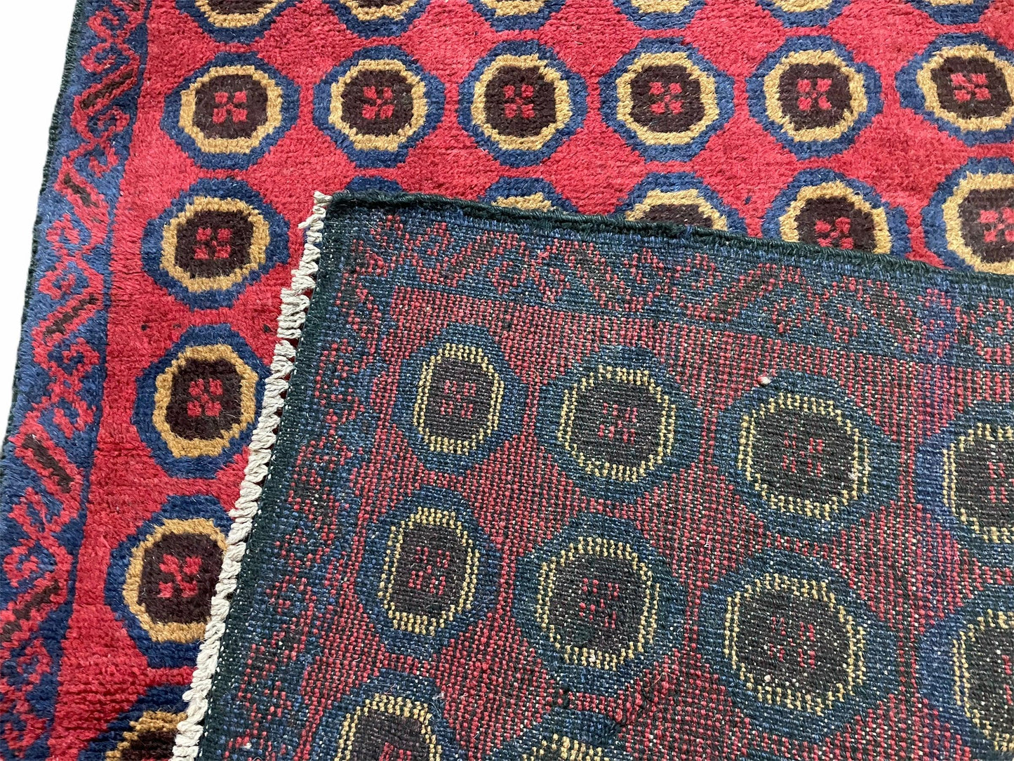 3'X 4'8" Vintage Handmade Tribal Wool Rug Balouchi Rug Afghan Rug Red Beige Blue - Nuvé