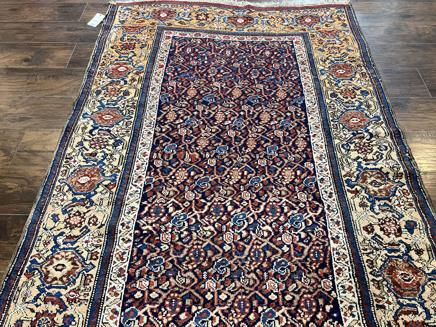 Persian Senneh Rug 4x8, Wool Hand Knotted Antique Kurdish Carpet, Navy Blue Oriental Area Rug, 4 x 8 Rug - Nuvé