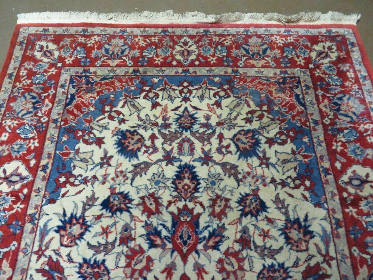 3' X 5' Vintage Handmade Authentic Oriental Floral Medallion Fine Wool Rug Beige Red and Blue Top Quality Veg Dyes - Nuvé