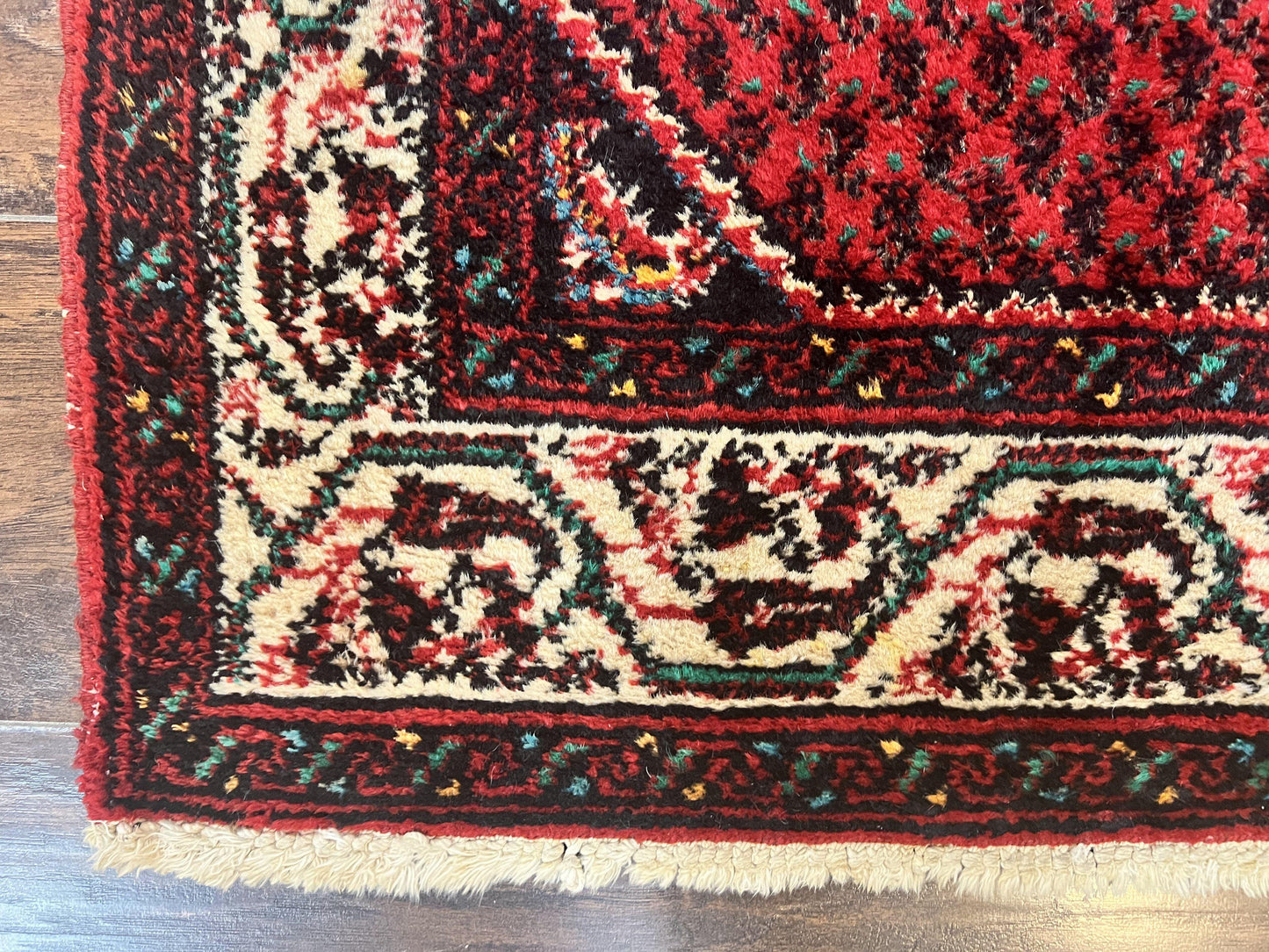 Persian Tribal Rug 2.6 x 5, Boteh Paisley Pattern, Red and Beige, Wool Hamadan Rug - Nuvé