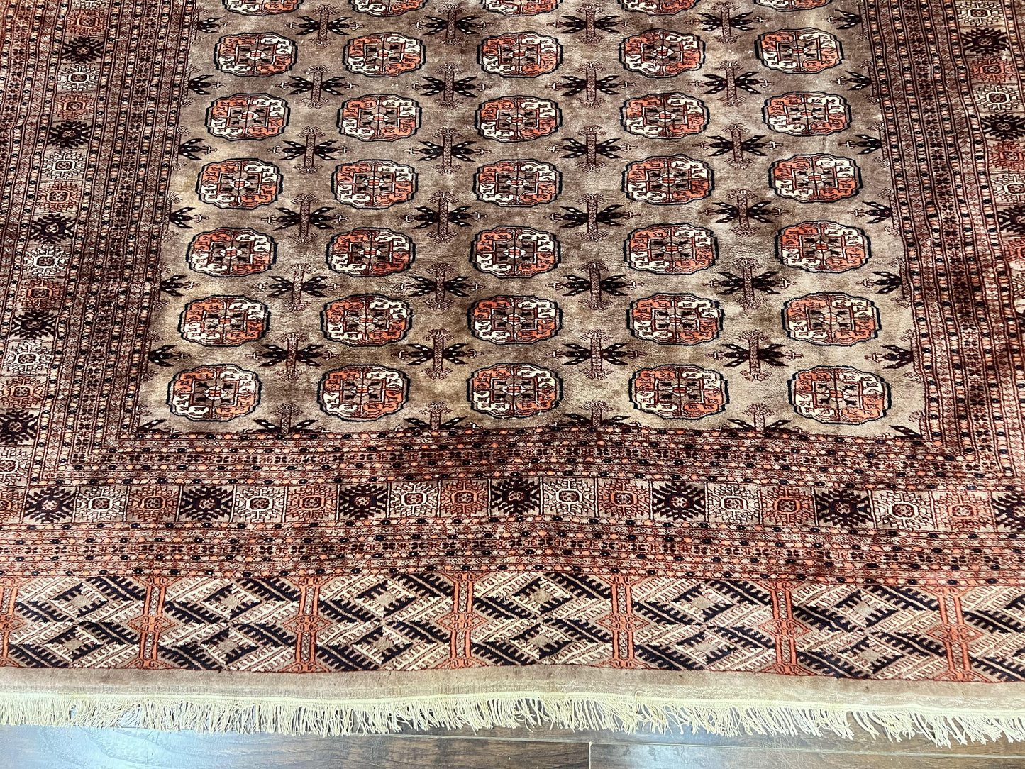 Pakistani Bokhara Turkoman Rug 7x10, Handmade Vintage Wool Carpet, Brown-Red - Nuvé