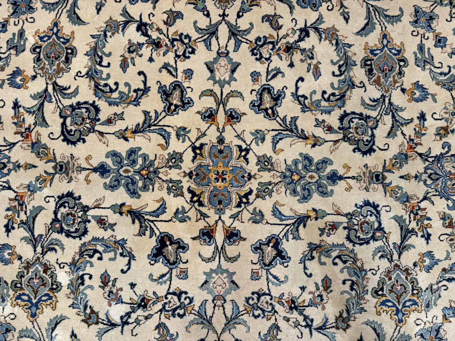 Persian Kashan Rug 10x14, Bone - Beige and Blue, Allover Pattern, Traditional Persian Carpet, Fine 260 KPSI - Nuvé